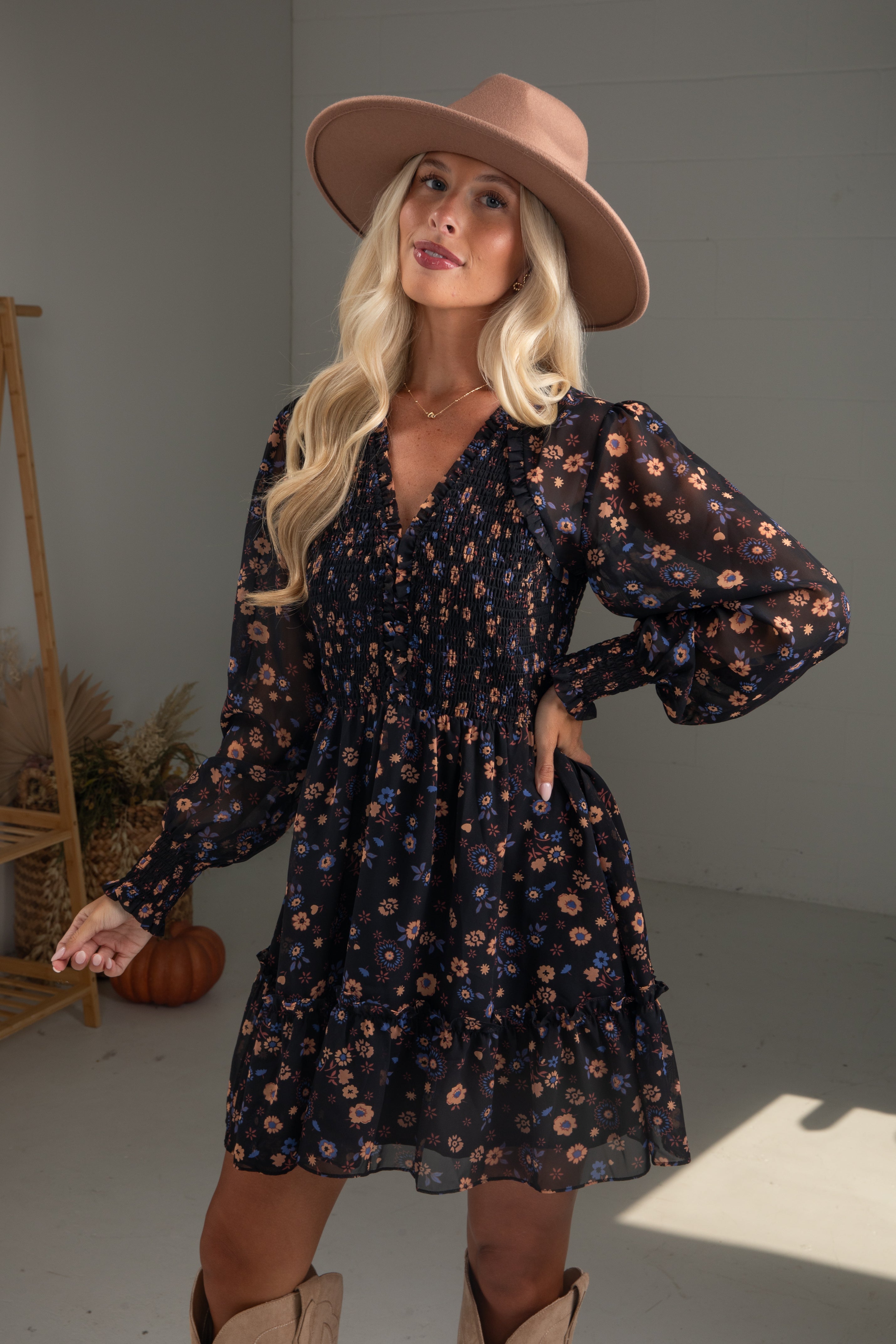Hold On To Your Dreams Black Floral Mini Dress