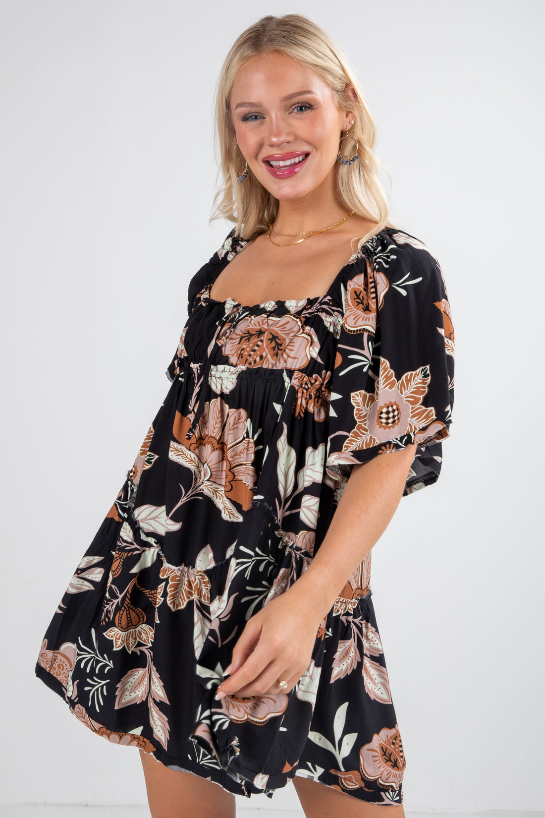 FINAL SALE - Step It Up Black Floral Mini Dress