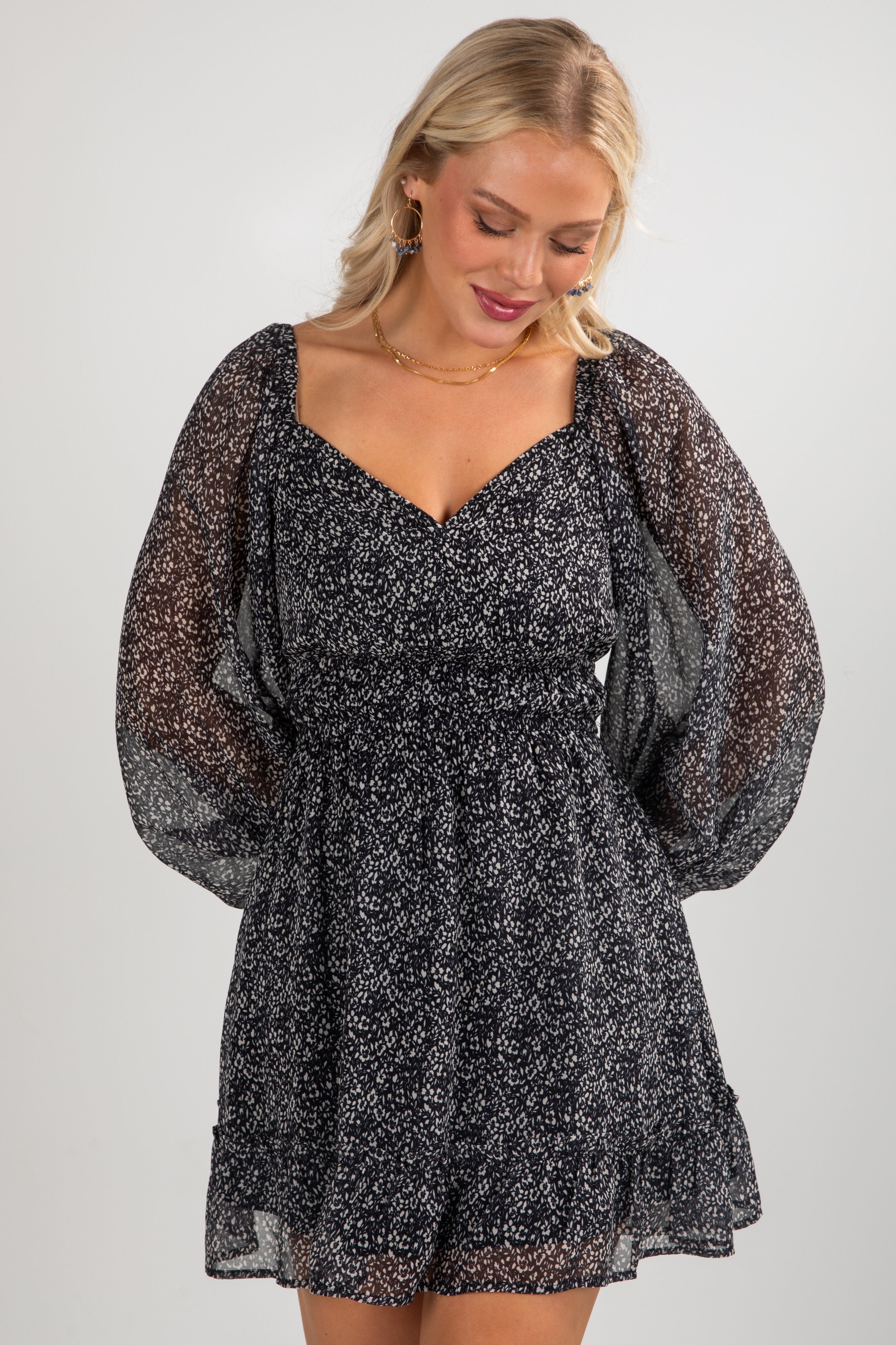 FINAL SALE - Take Your Turn Black Floral Mini Dress