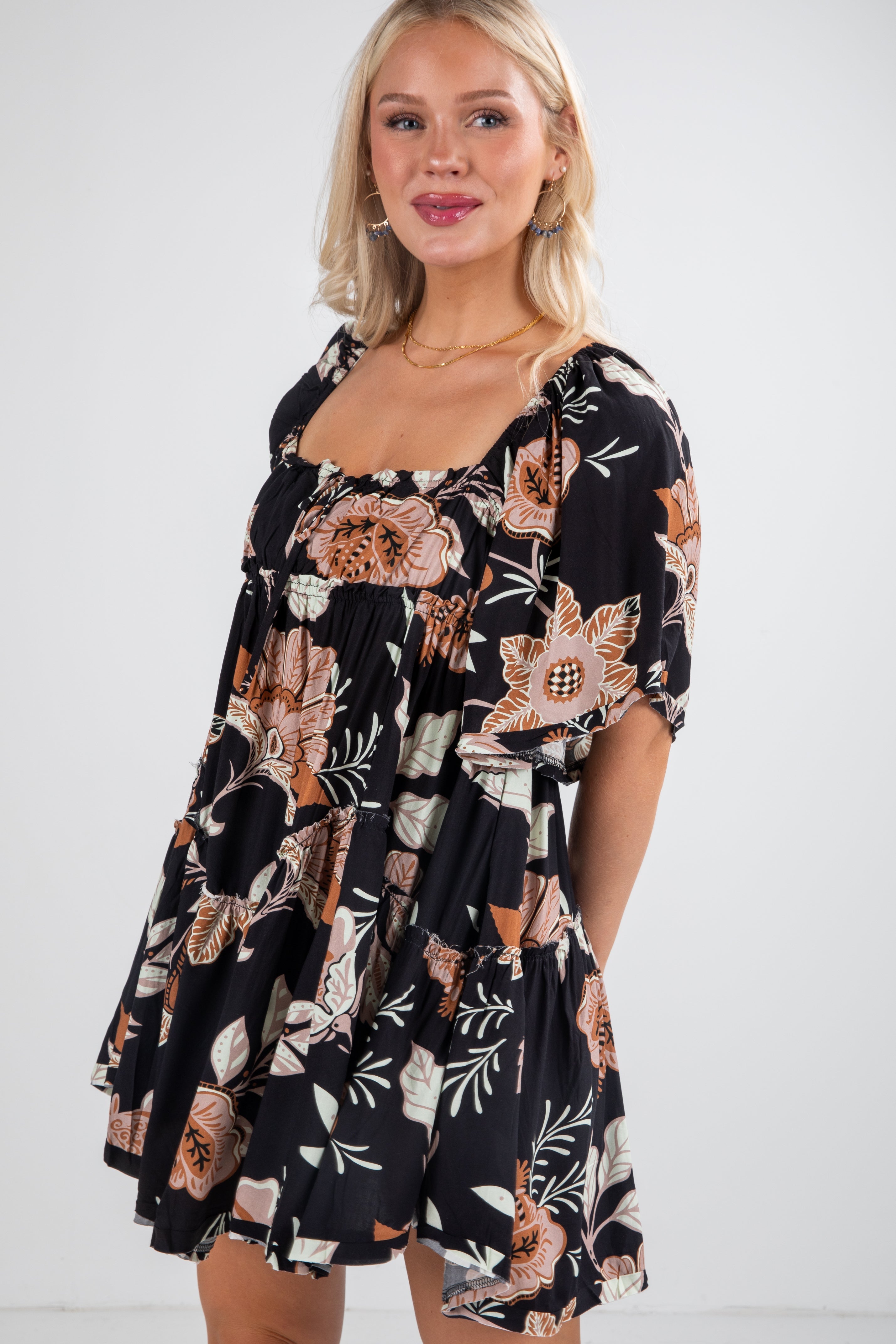 FINAL SALE - Step It Up Black Floral Mini Dress