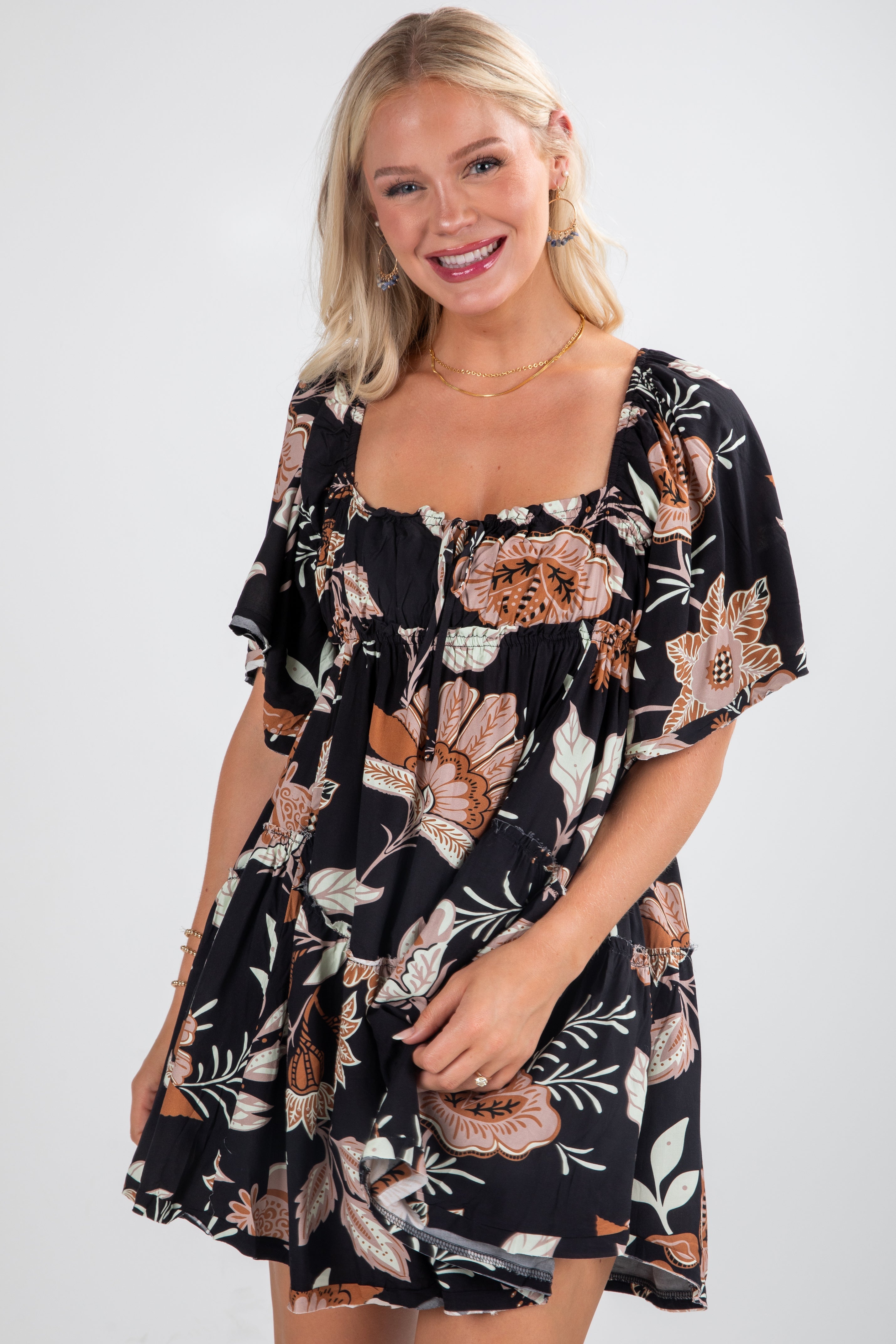 FINAL SALE - Step It Up Black Floral Mini Dress