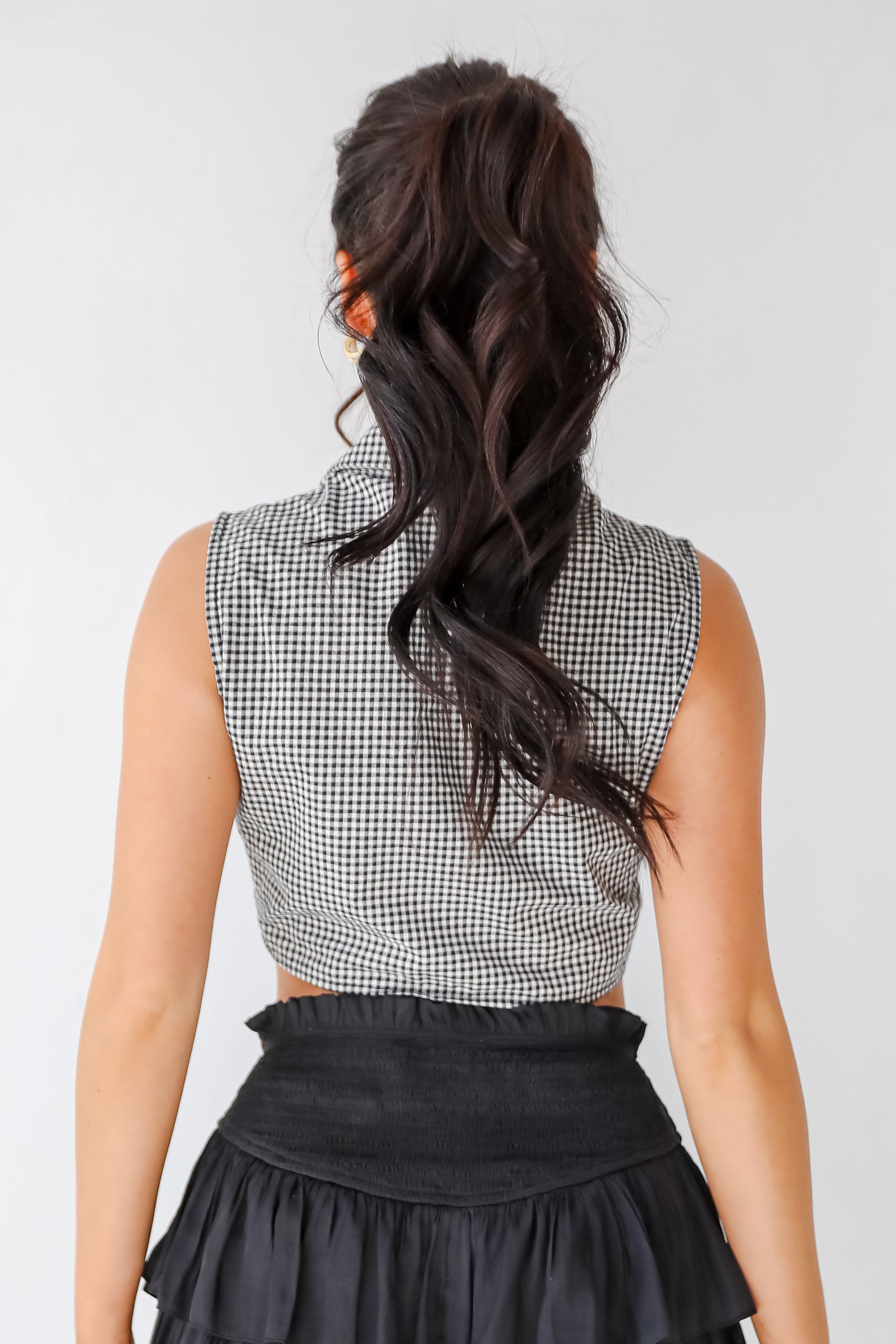 FINAL SALE - Irresistibly Darling Black Gingham Tie-Front Crop Top - DU DEAL