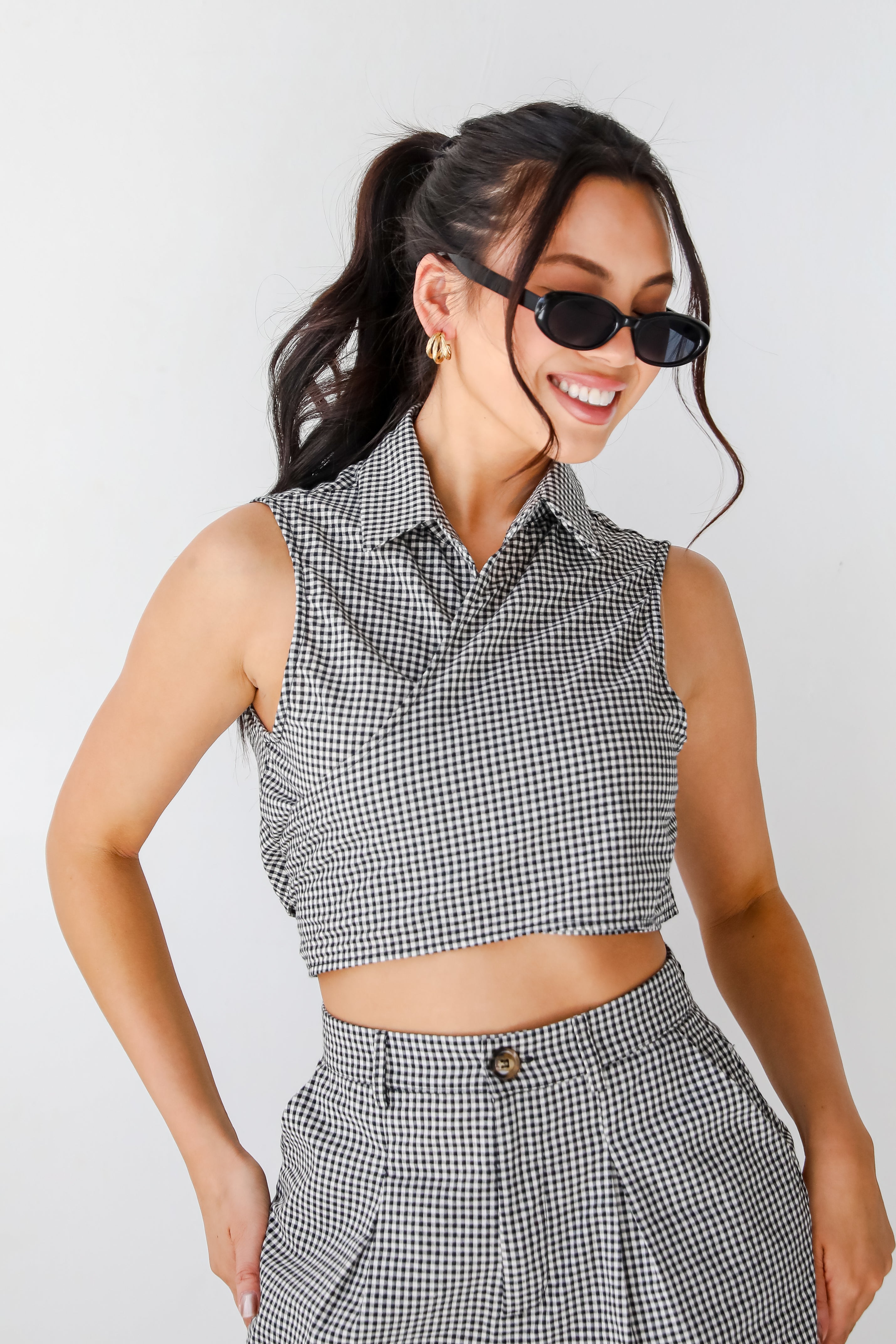 FINAL SALE - Irresistibly Darling Black Gingham Tie-Front Crop Top - DU DEAL