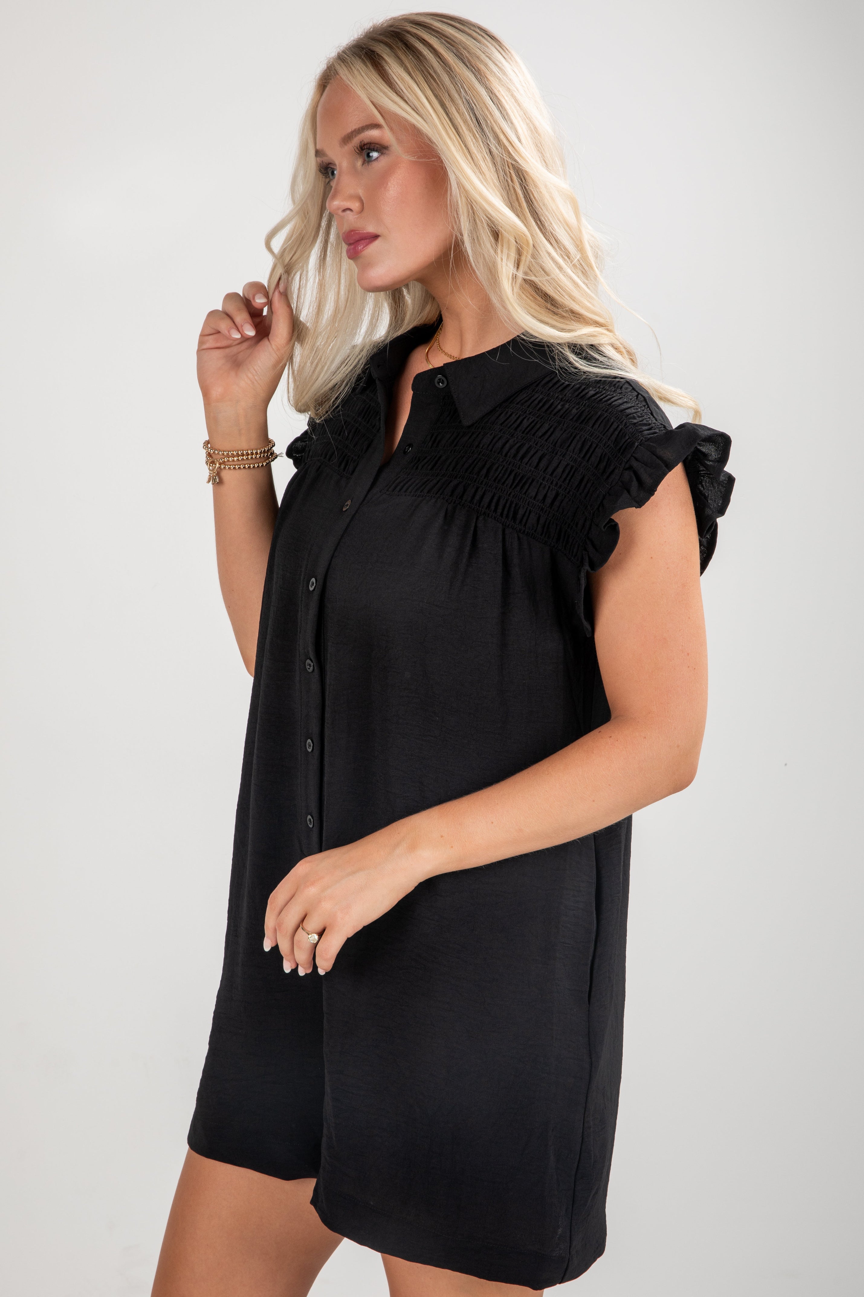 FINAL SALE - Under The Stars Black Ruffle Romper