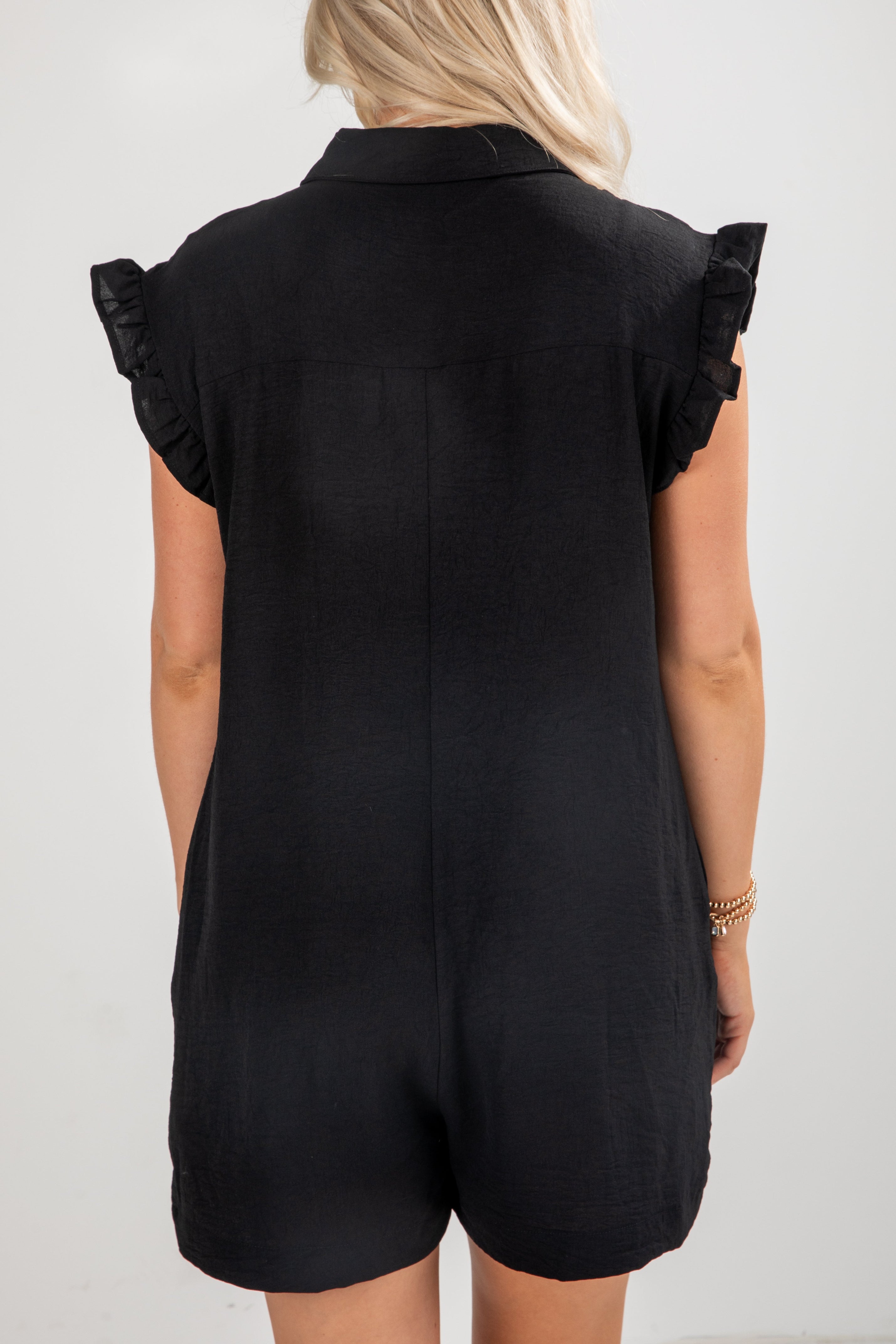FINAL SALE - Under The Stars Black Ruffle Romper
