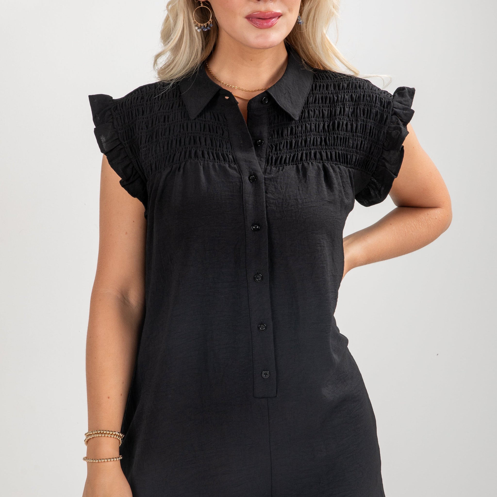 FINAL SALE - Under The Stars Black Ruffle Romper
