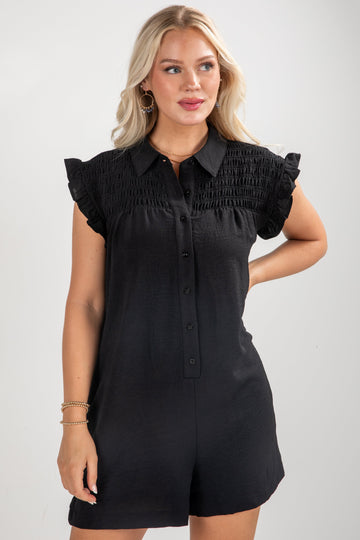 FINAL SALE - Under The Stars Black Ruffle Romper