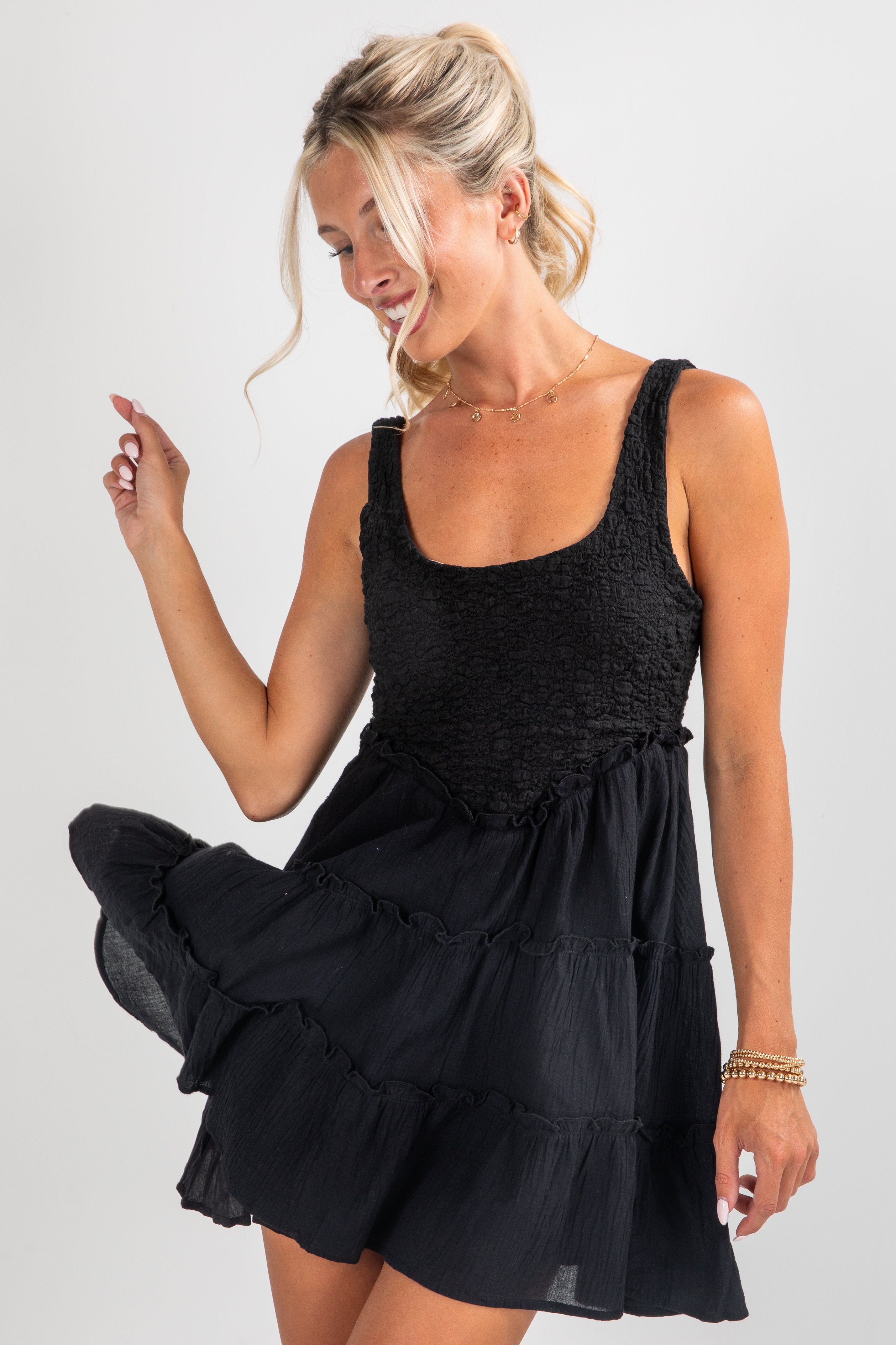 FINAL SALE - Remarkable Arrival Black Tiered Mini Dress