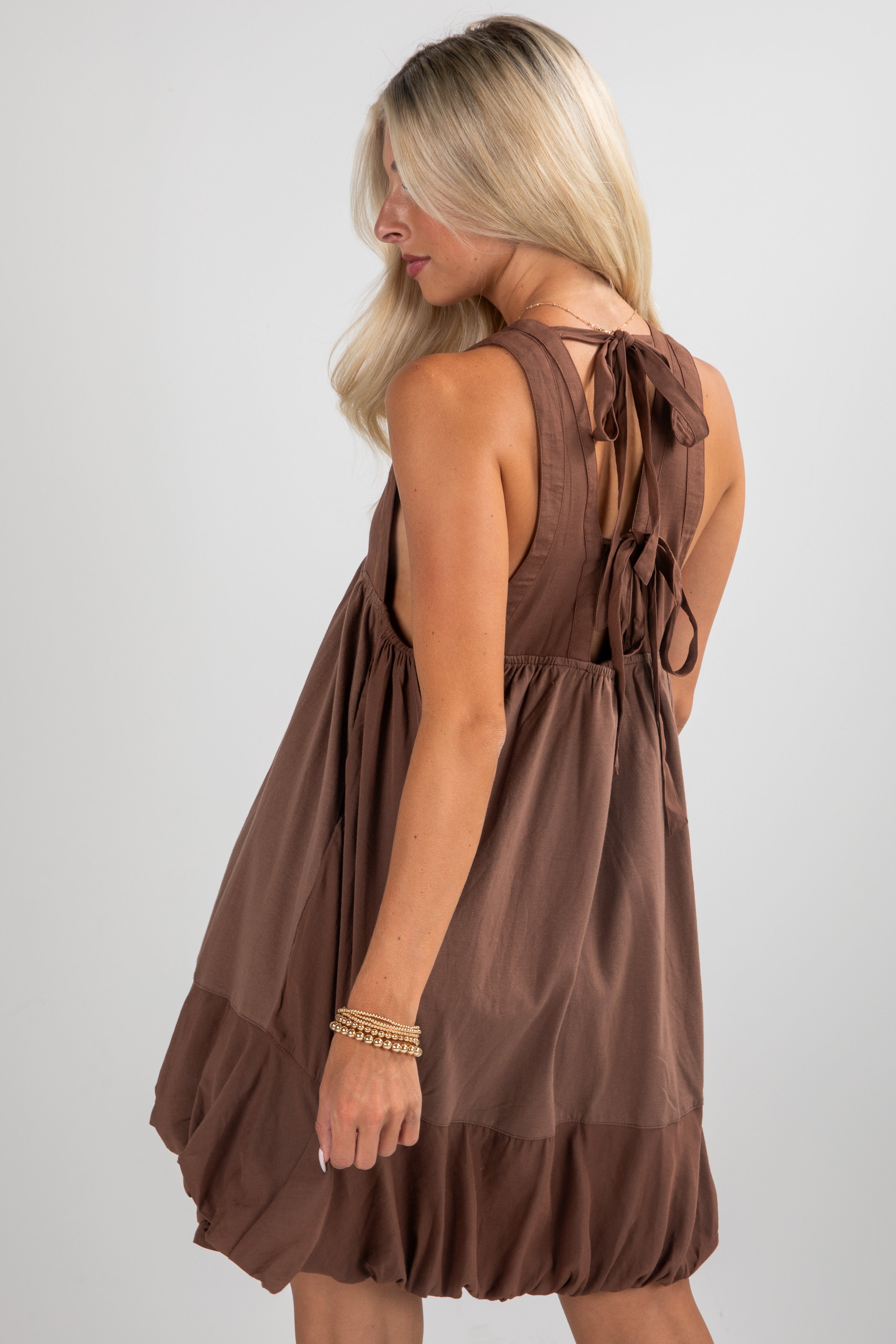 FINAL SALE - To Be Loved Brown Bubble Hem Mini Dress