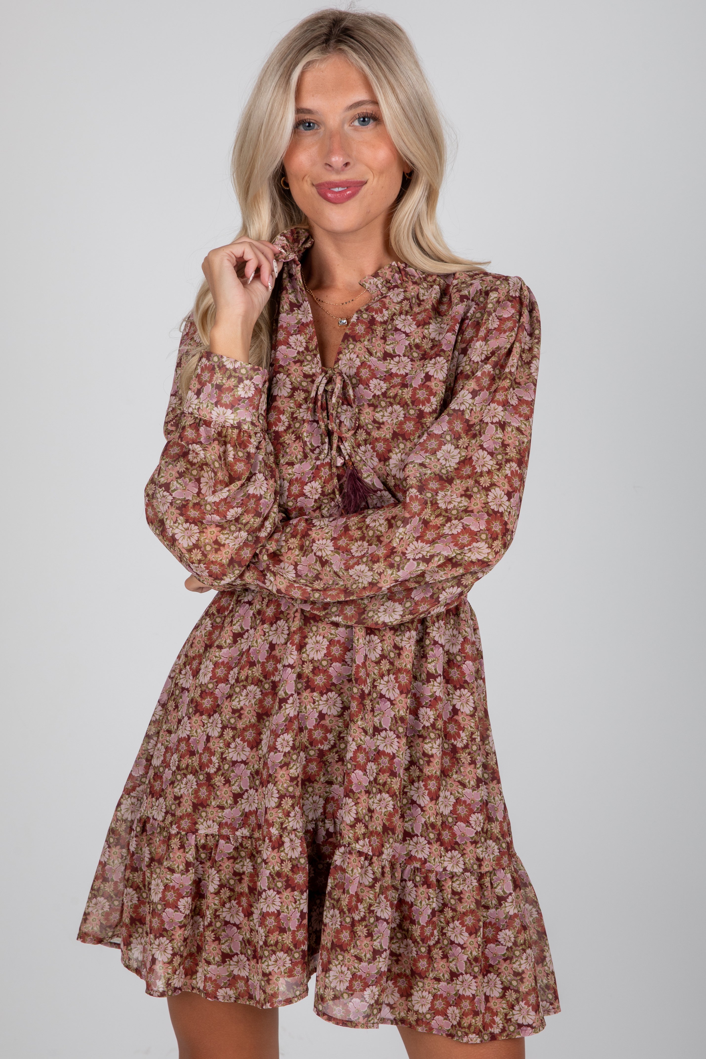 She's That Girl Brown Floral Mini Dress