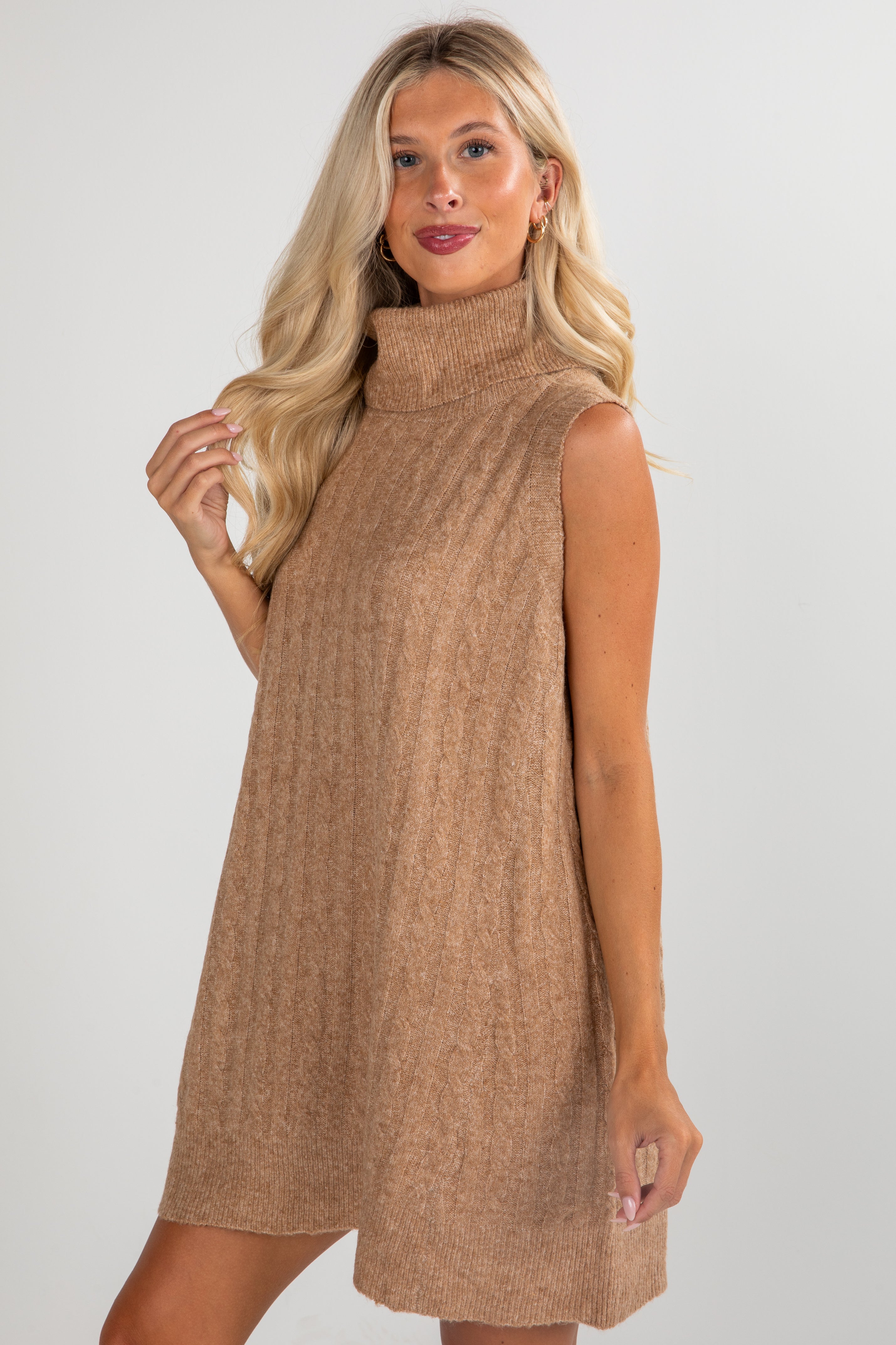 Time Well Spent Cable Knit Turtleneck Sweater Dress