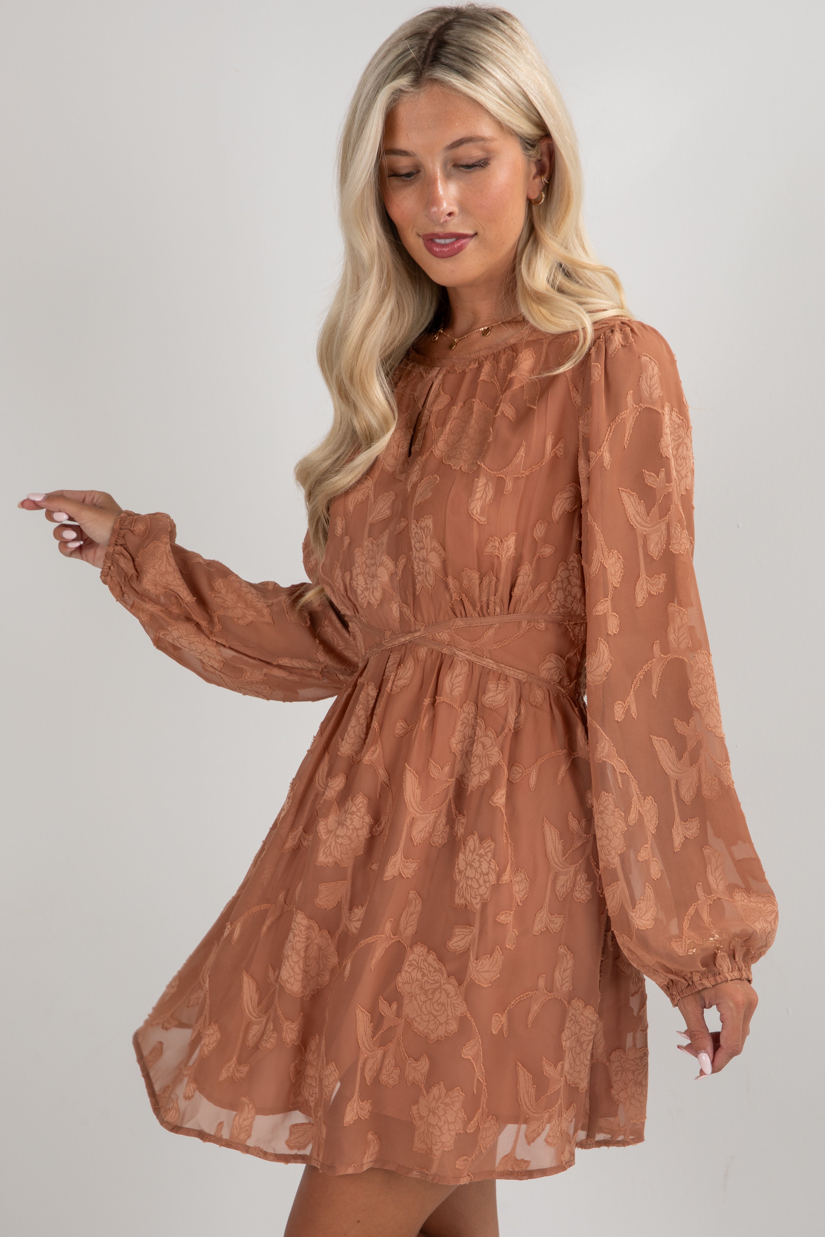 FINAL SALE - Softly Stated Clay Floral Mini Dress