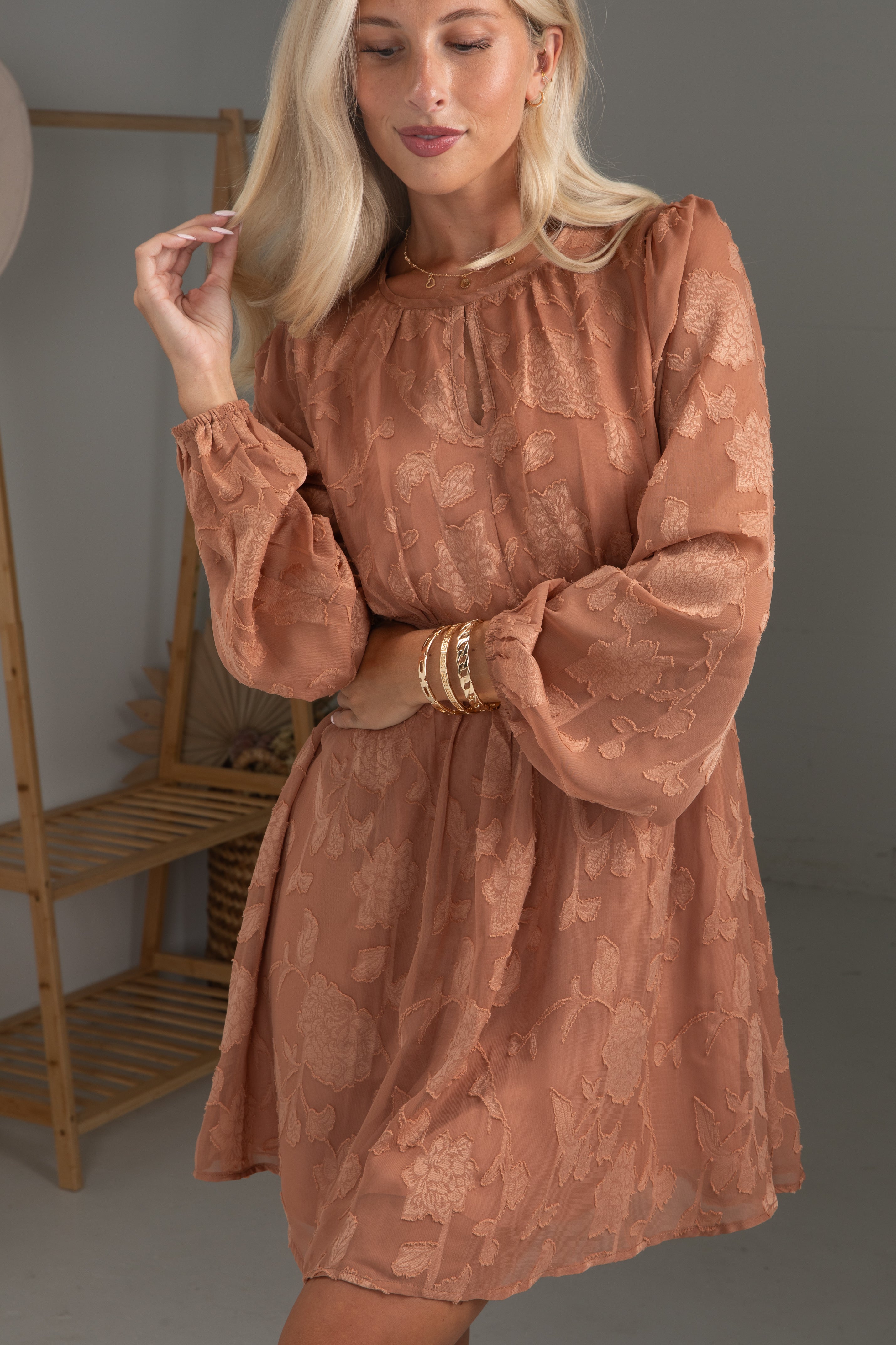 FINAL SALE - Softly Stated Clay Floral Mini Dress