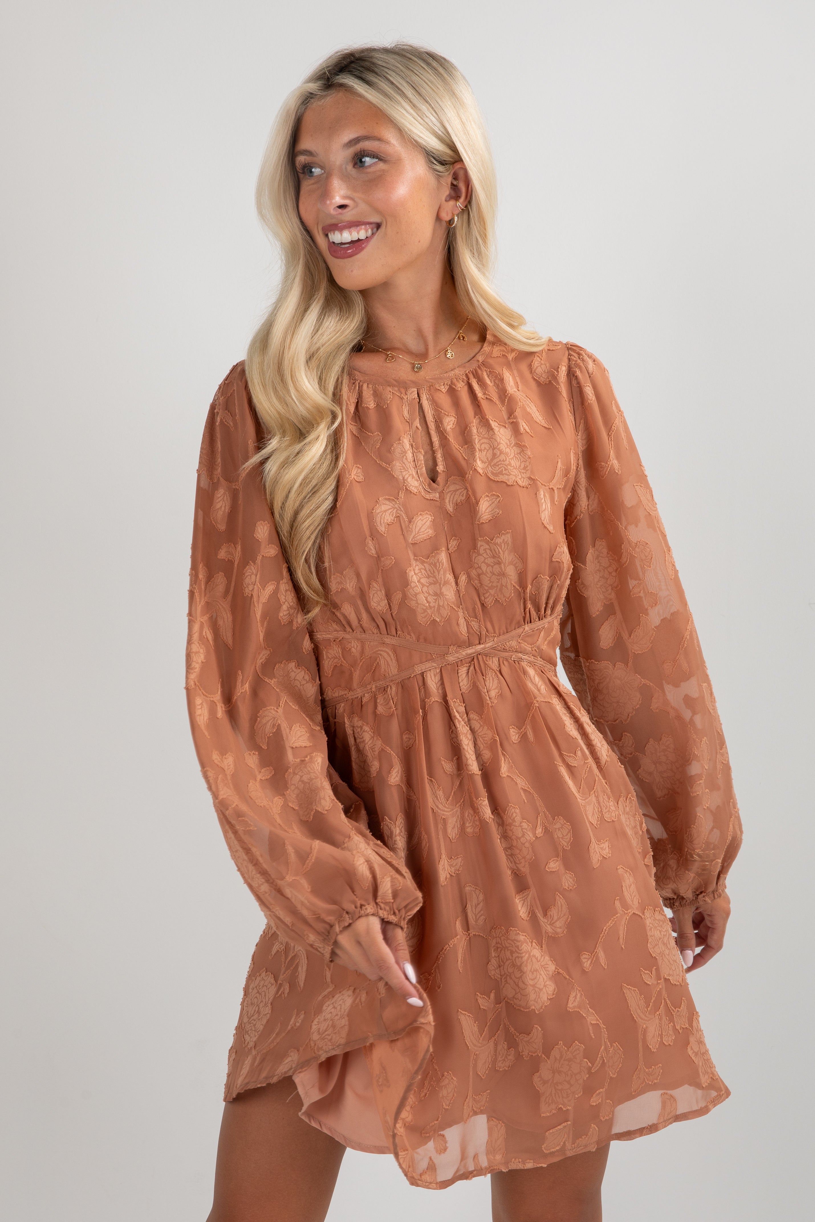 FINAL SALE - Softly Stated Clay Floral Mini Dress