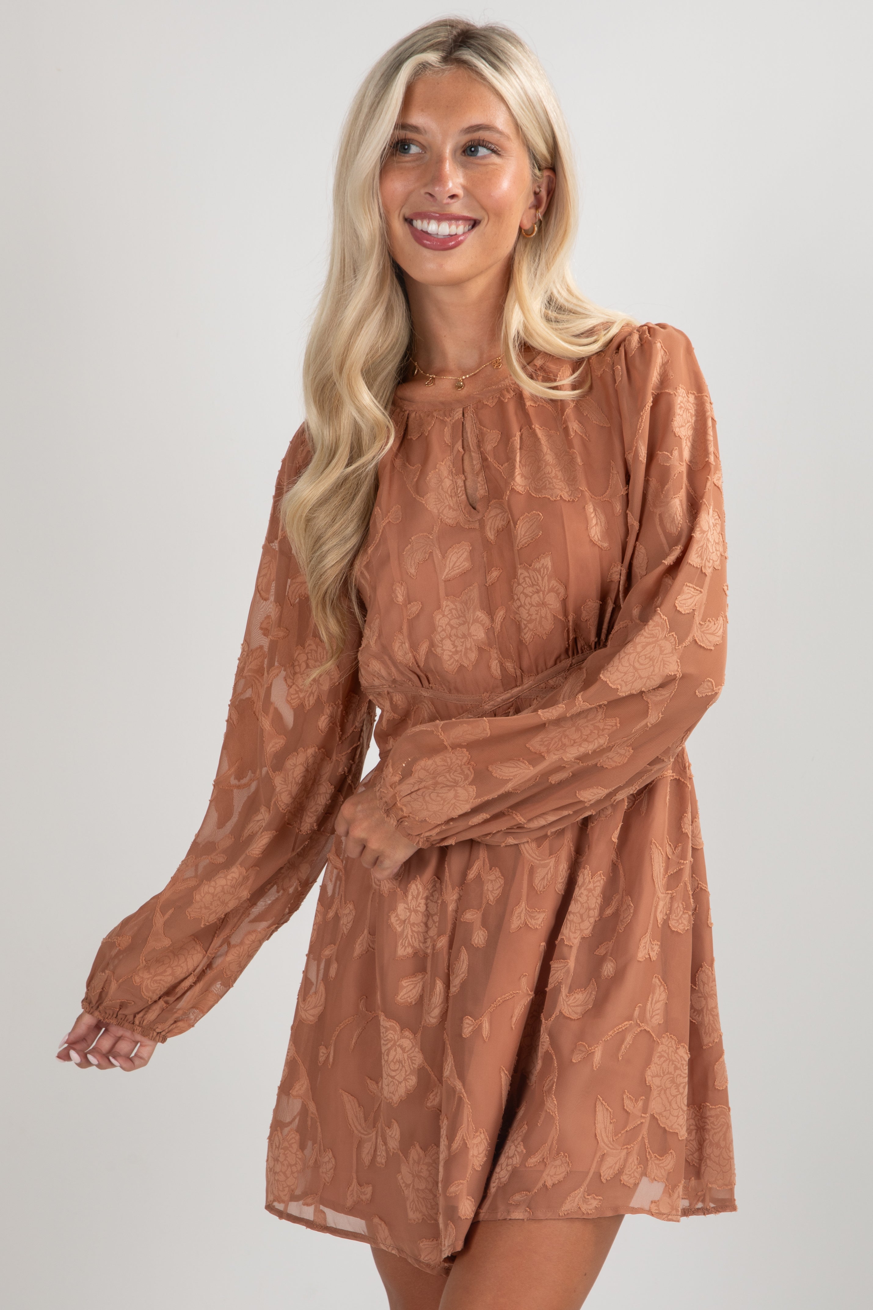 FINAL SALE - Softly Stated Clay Floral Mini Dress
