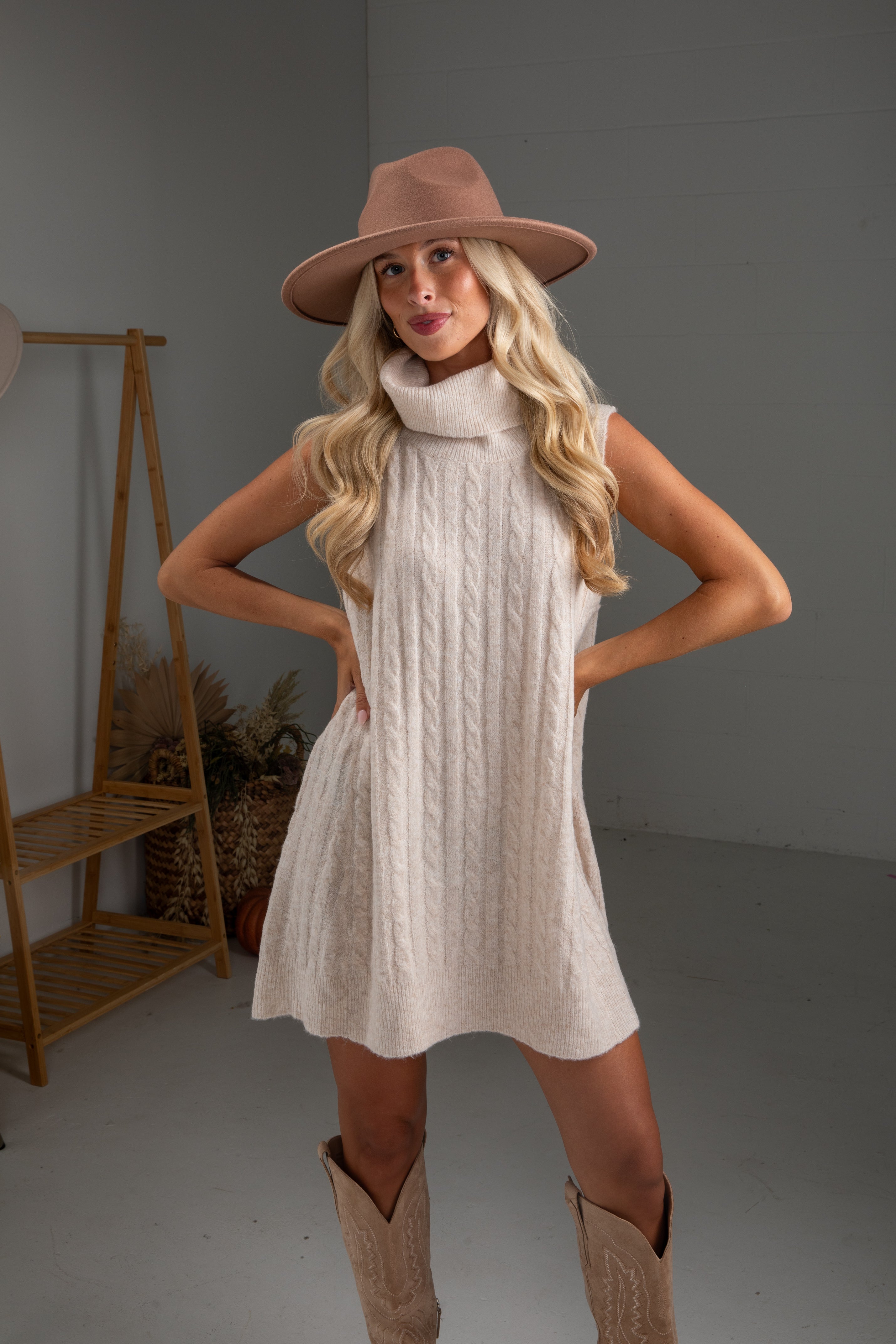 Time Well Spent Cable Knit Turtleneck Sweater Dress