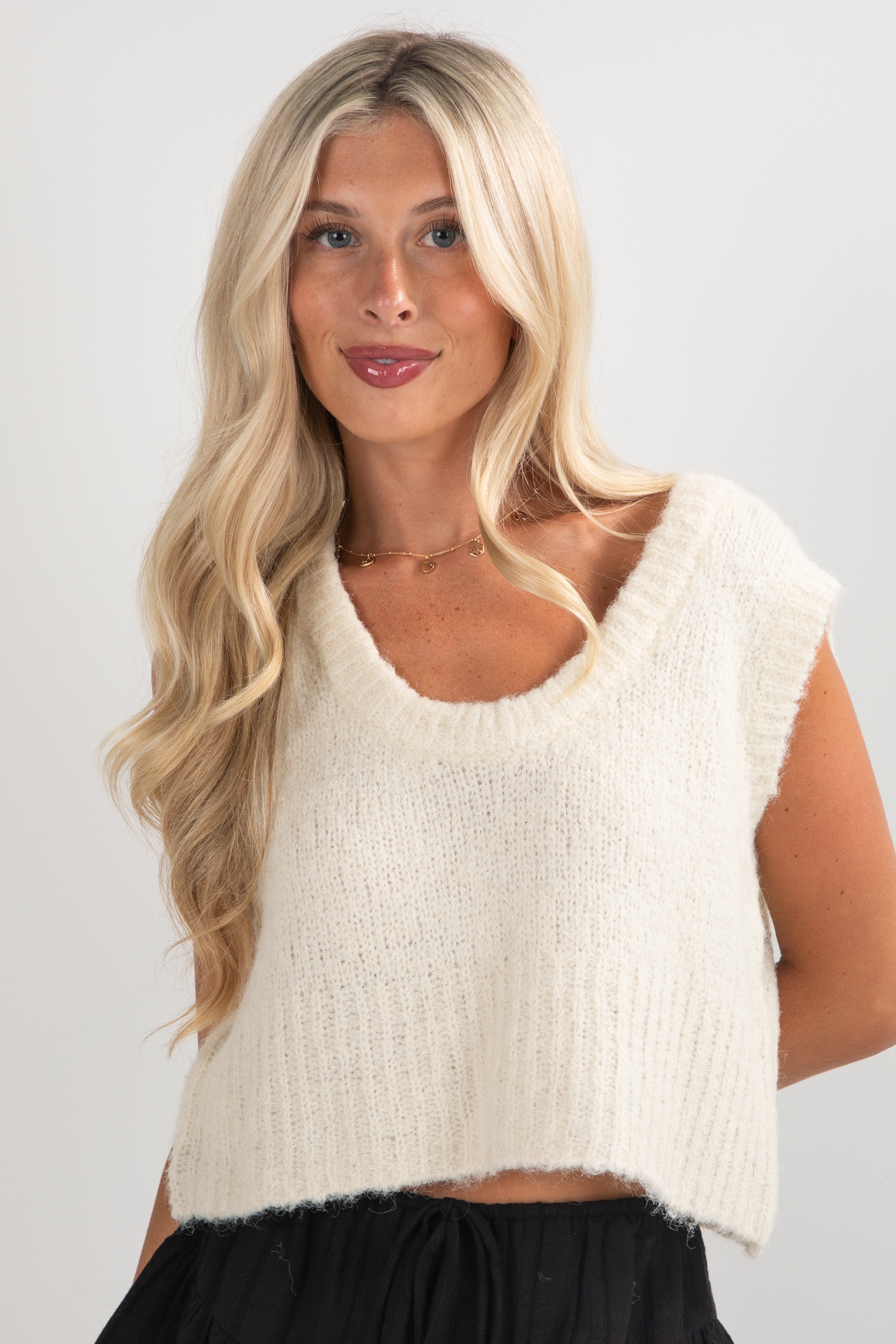 FINAL SALE - See It Through Cream Cropped Sweater Vest - DU DEAL