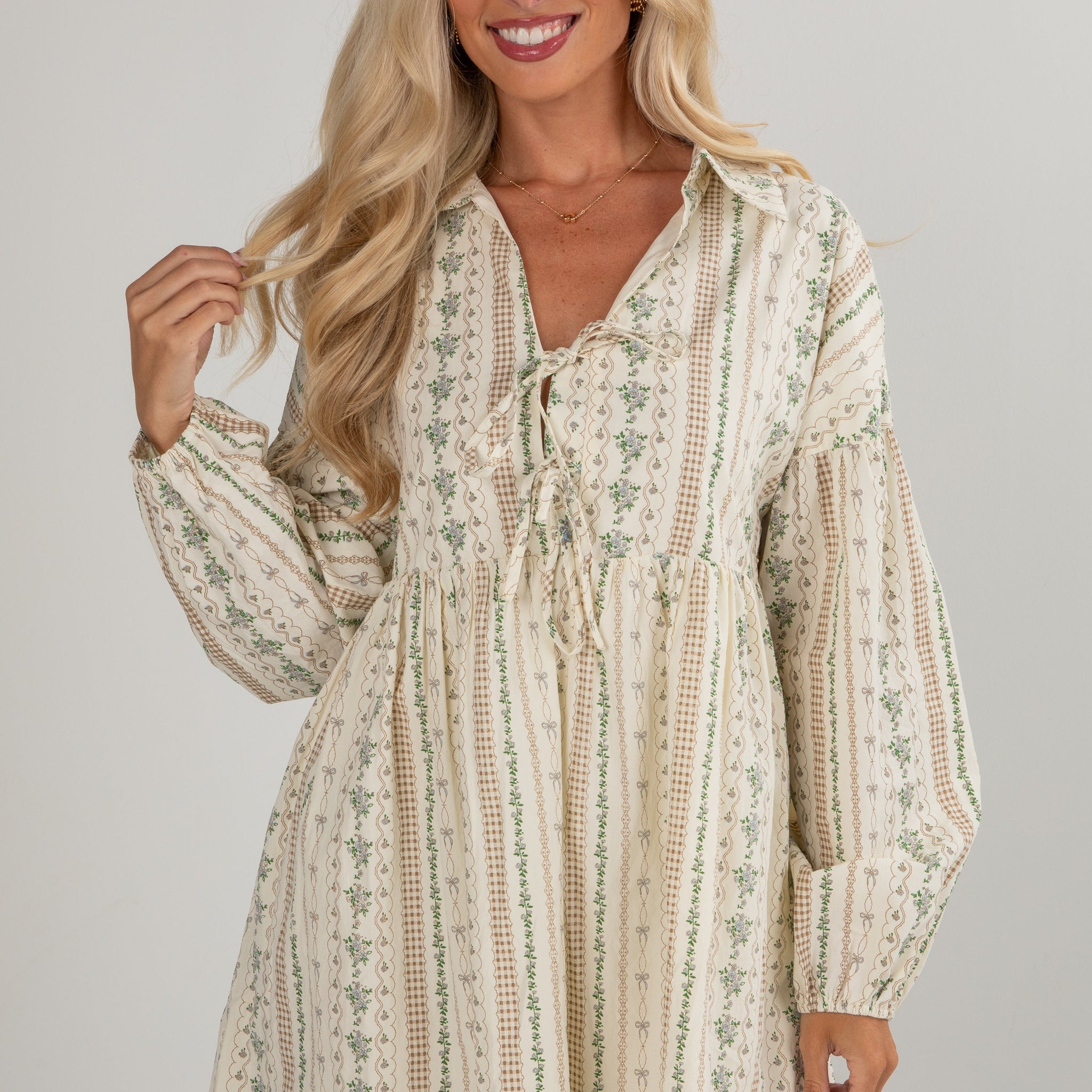 Right In Front Of You Cream Floral Babydoll Mini Dress