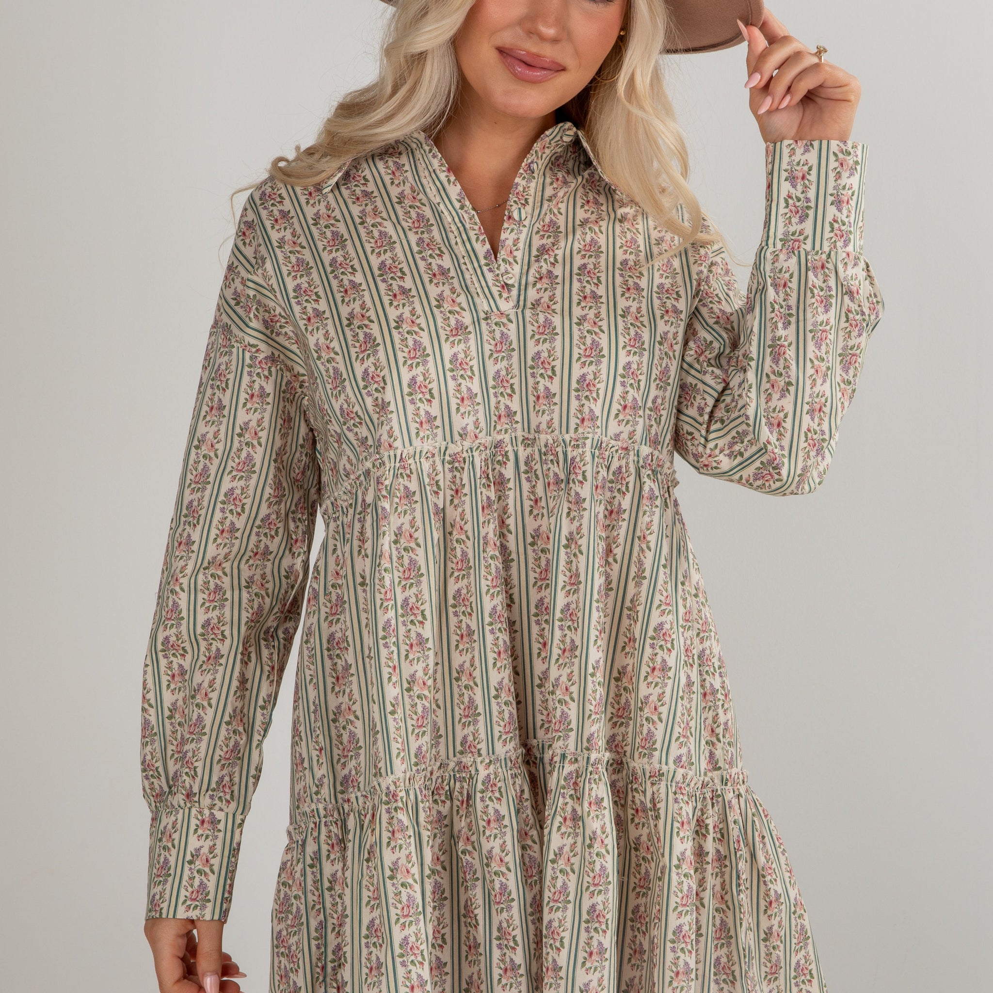 Spending Time Together Cream Floral Tiered Mini Dress