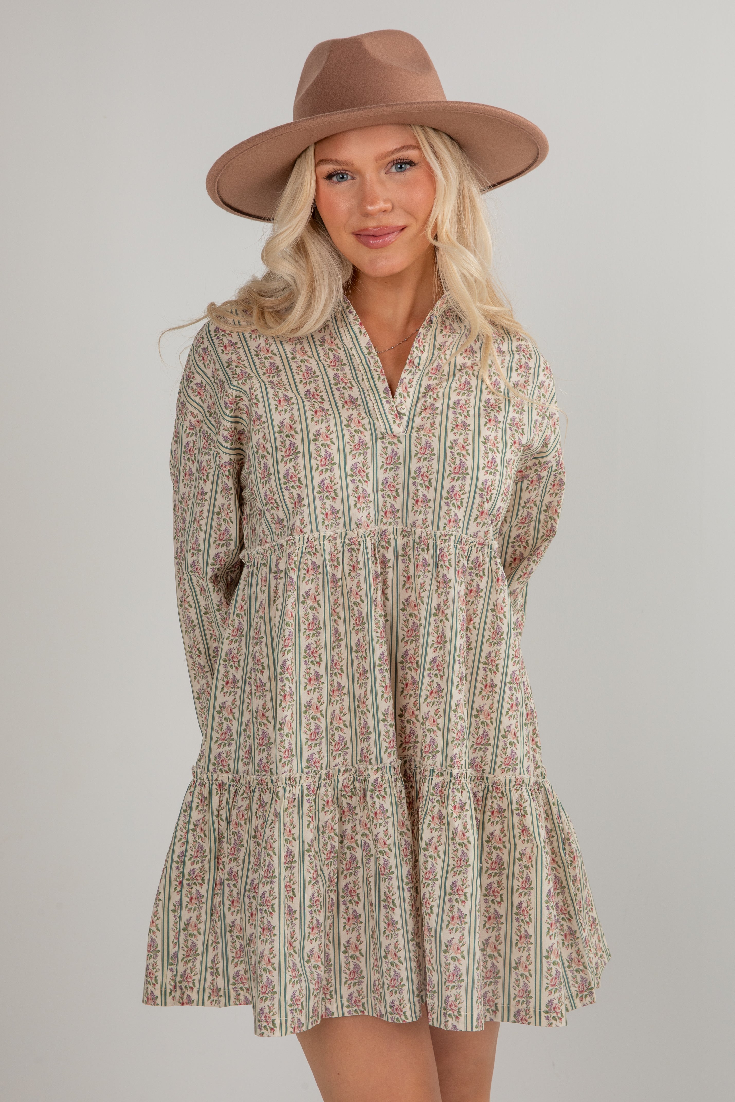 Spending Time Together Cream Floral Tiered Mini Dress