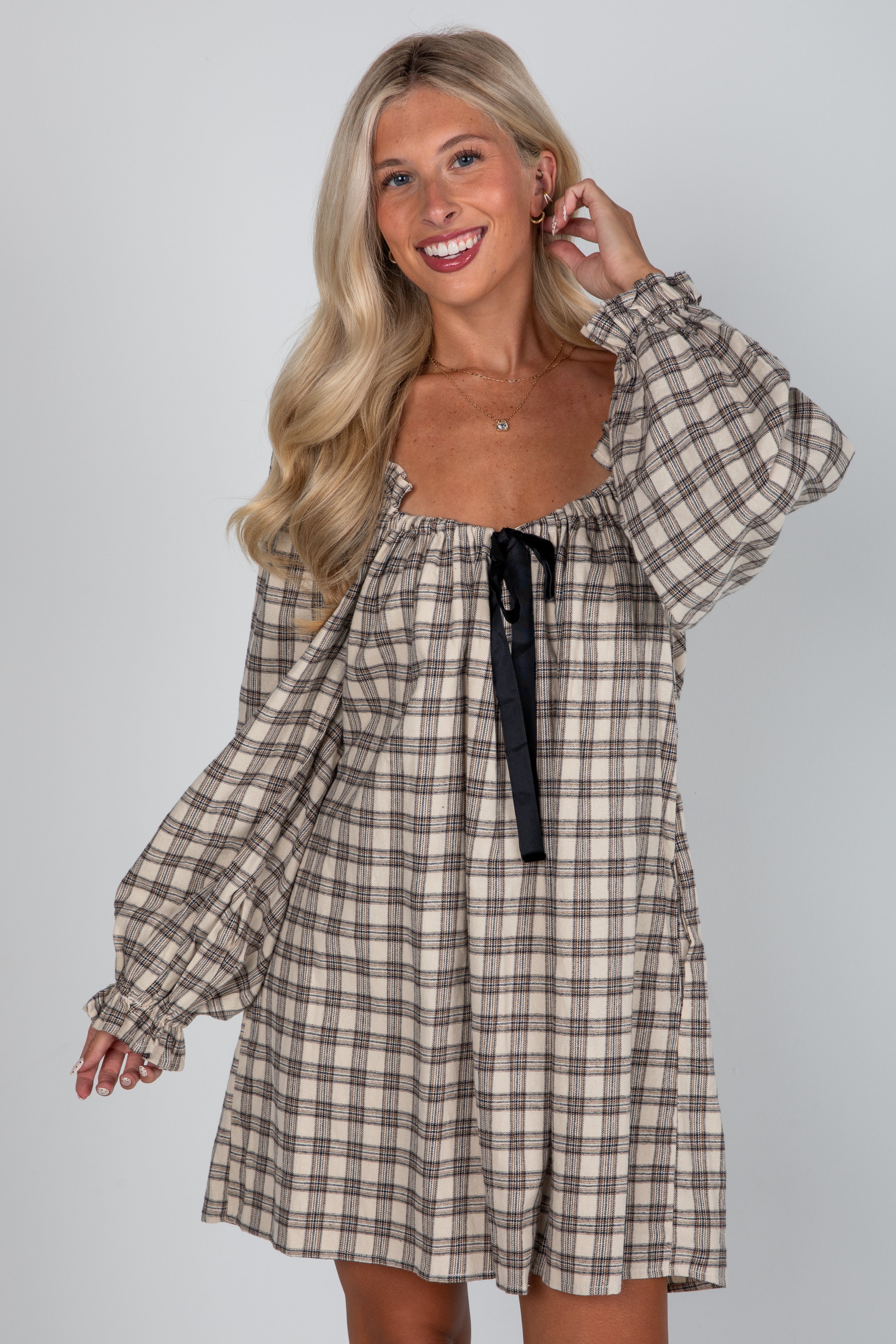 This Is It Cream Plaid Mini Dress