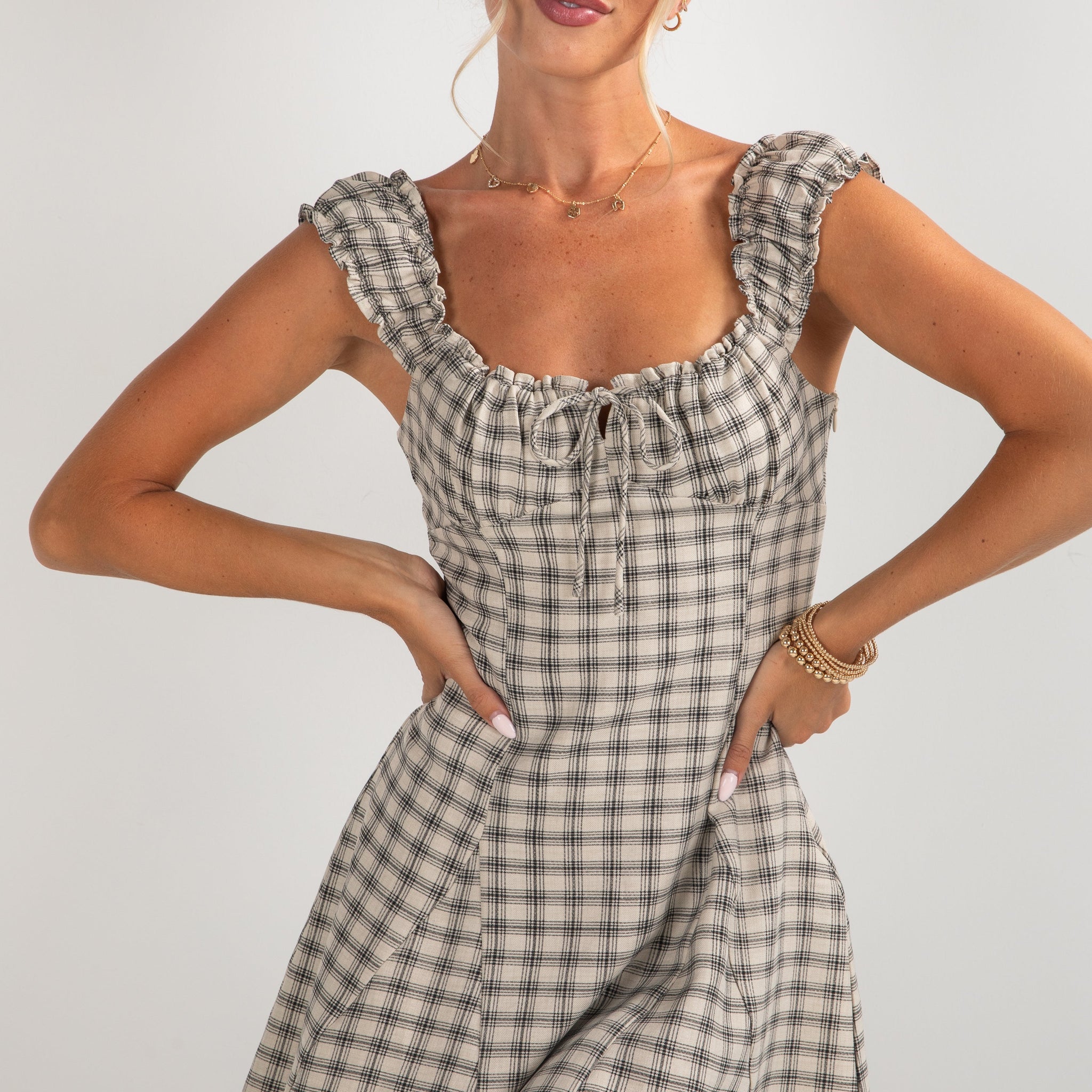 FINAL SALE - See It Through Cream Plaid Mini Dress