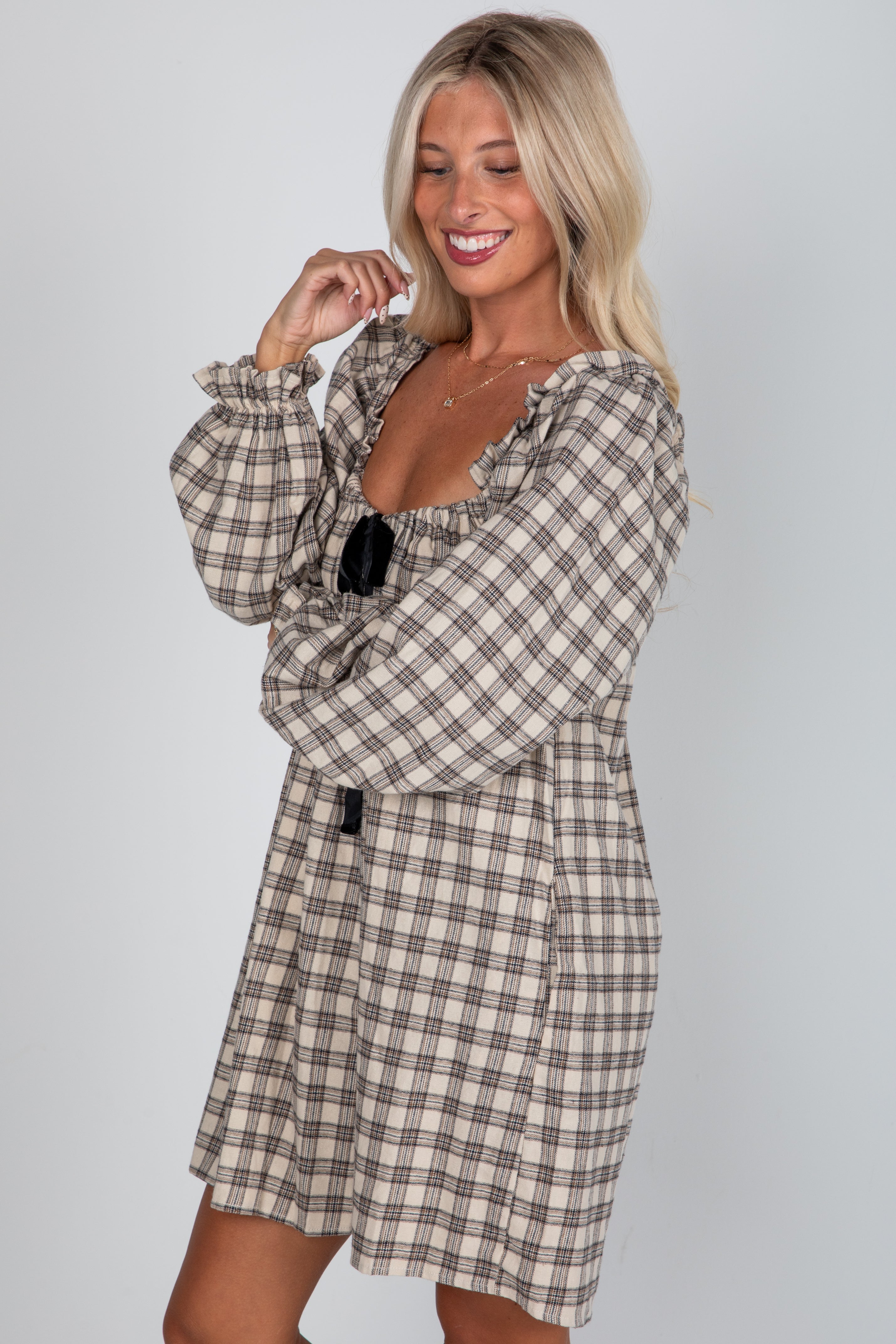 This Is It Cream Plaid Mini Dress