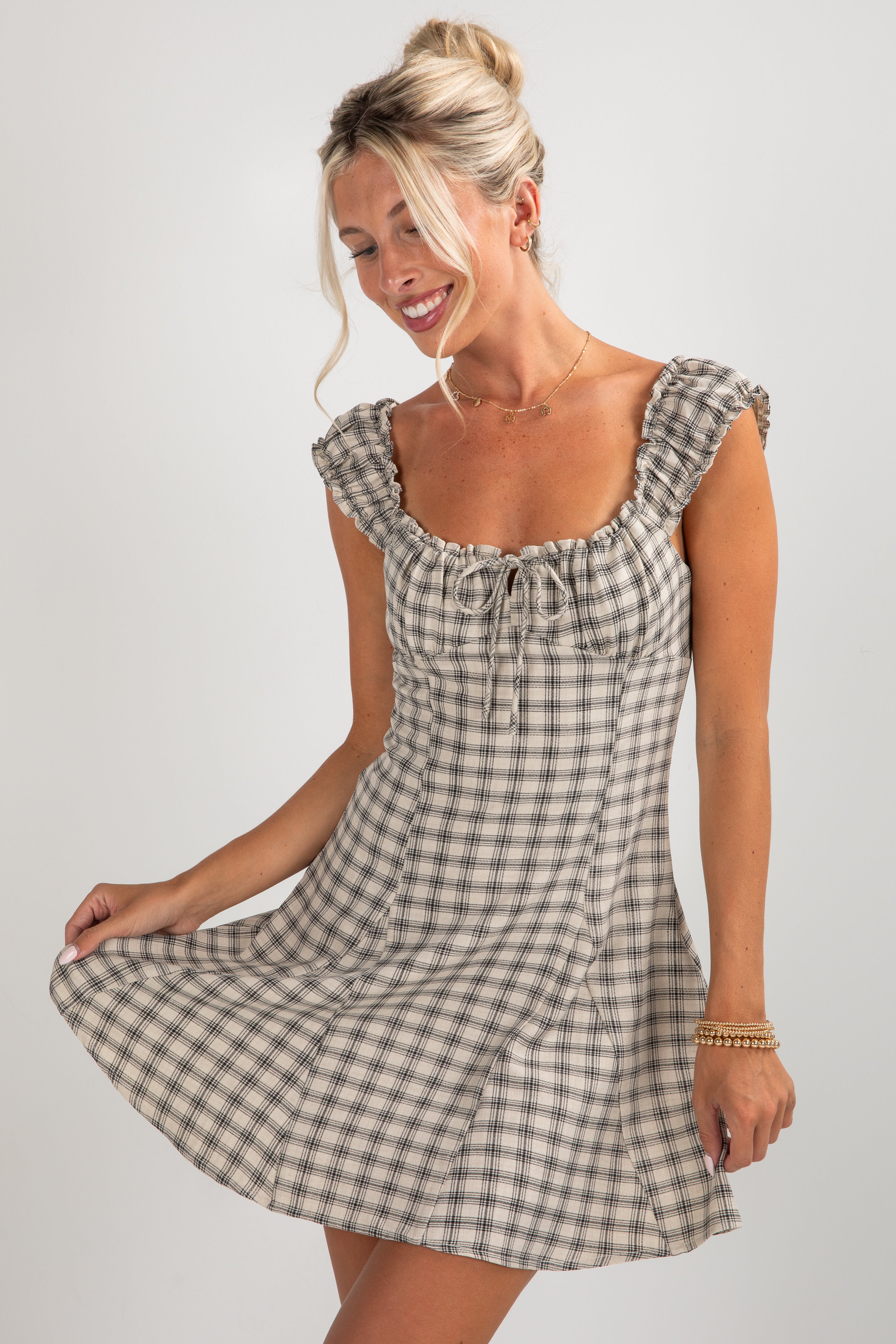 FINAL SALE - See It Through Cream Plaid Mini Dress