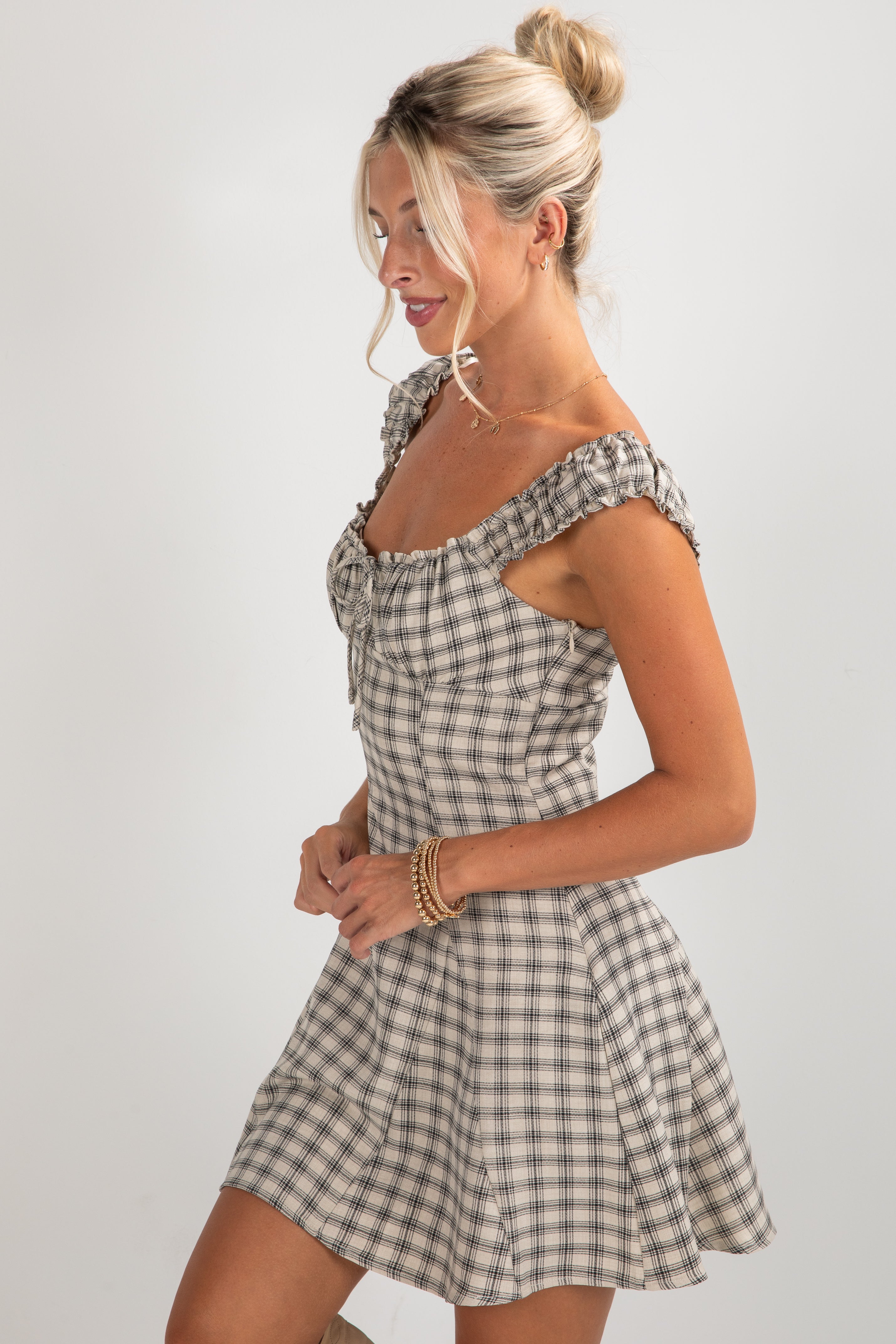 FINAL SALE - See It Through Cream Plaid Mini Dress
