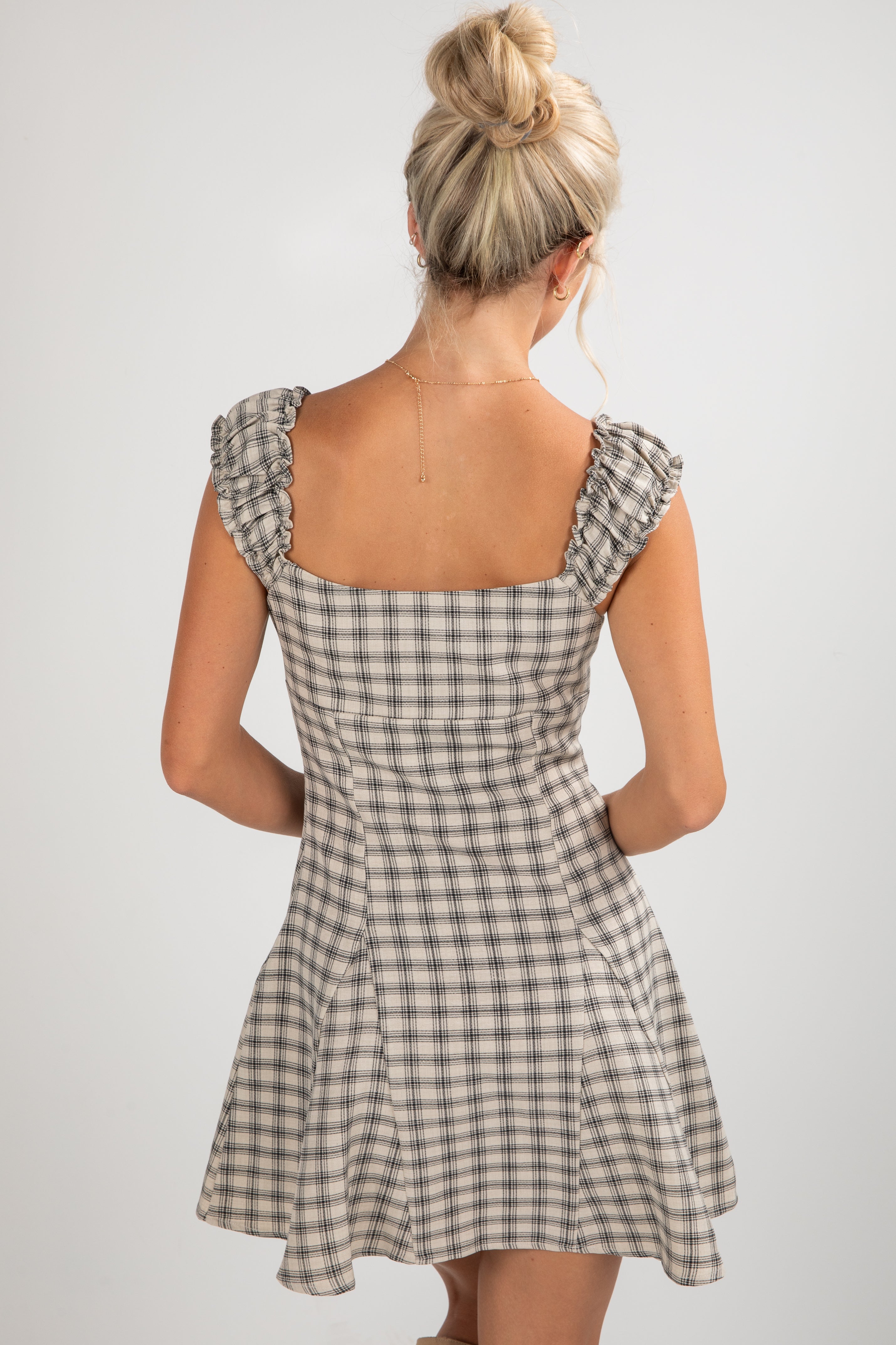 FINAL SALE - See It Through Cream Plaid Mini Dress