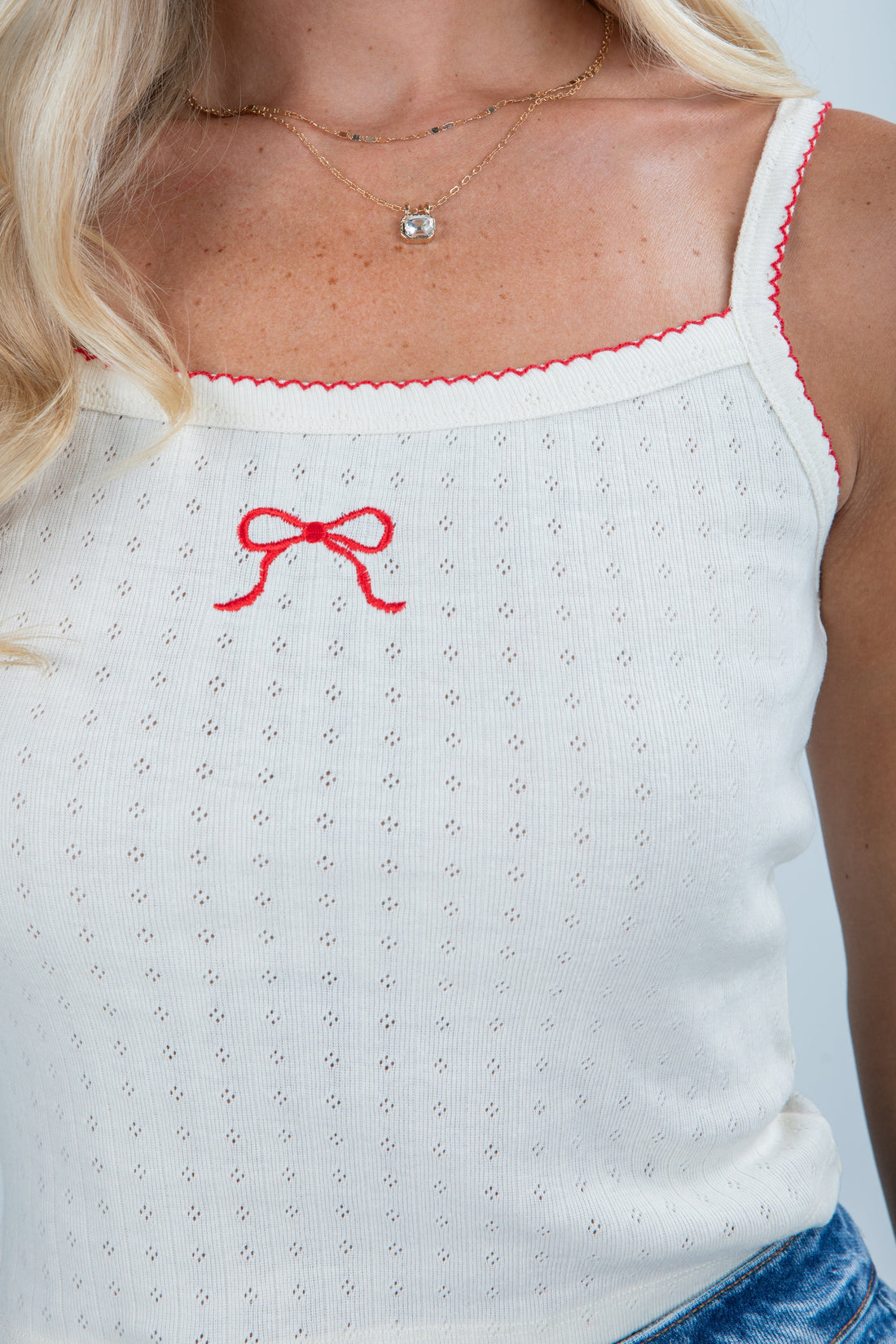 Keep It Cute Cream Pointelle Bow Tank