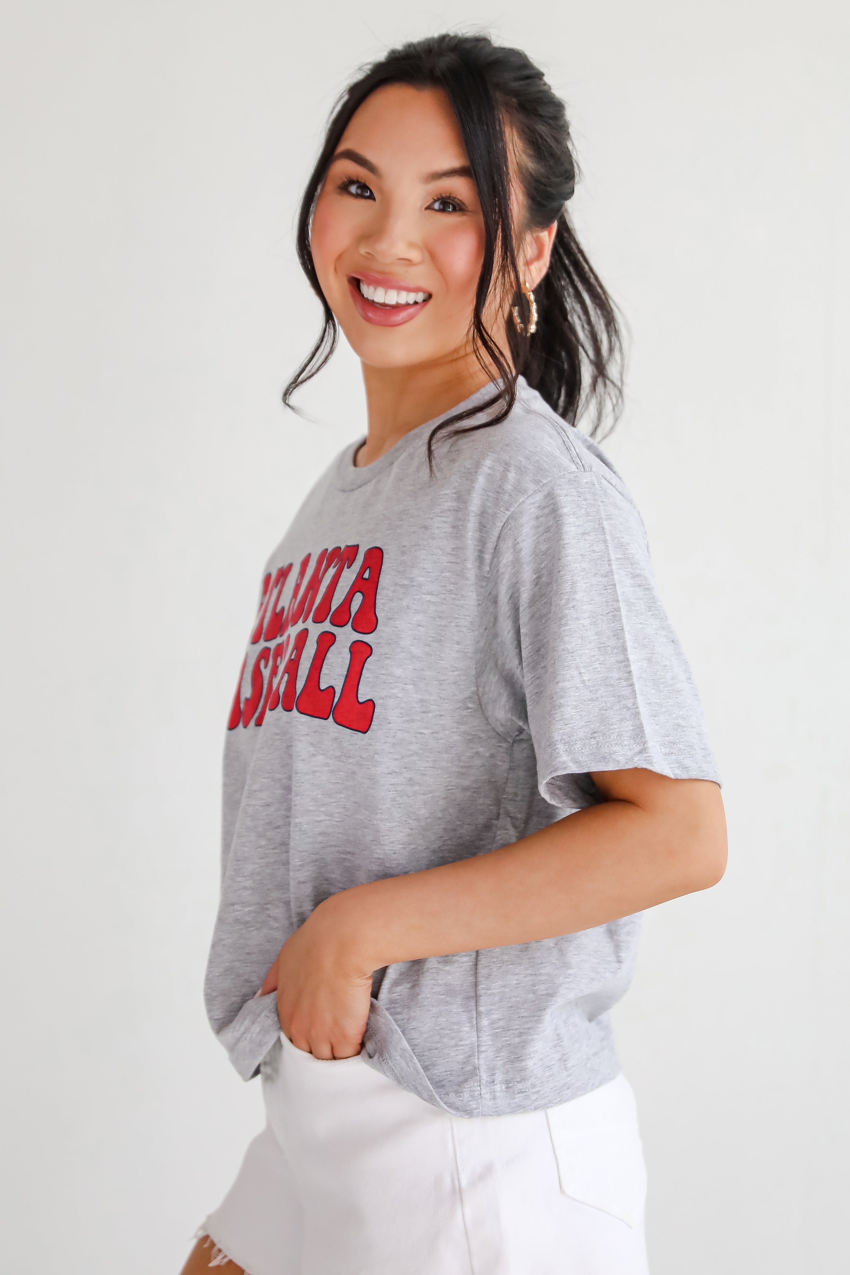 Heather Grey Atlanta Baseball Cropped Tee