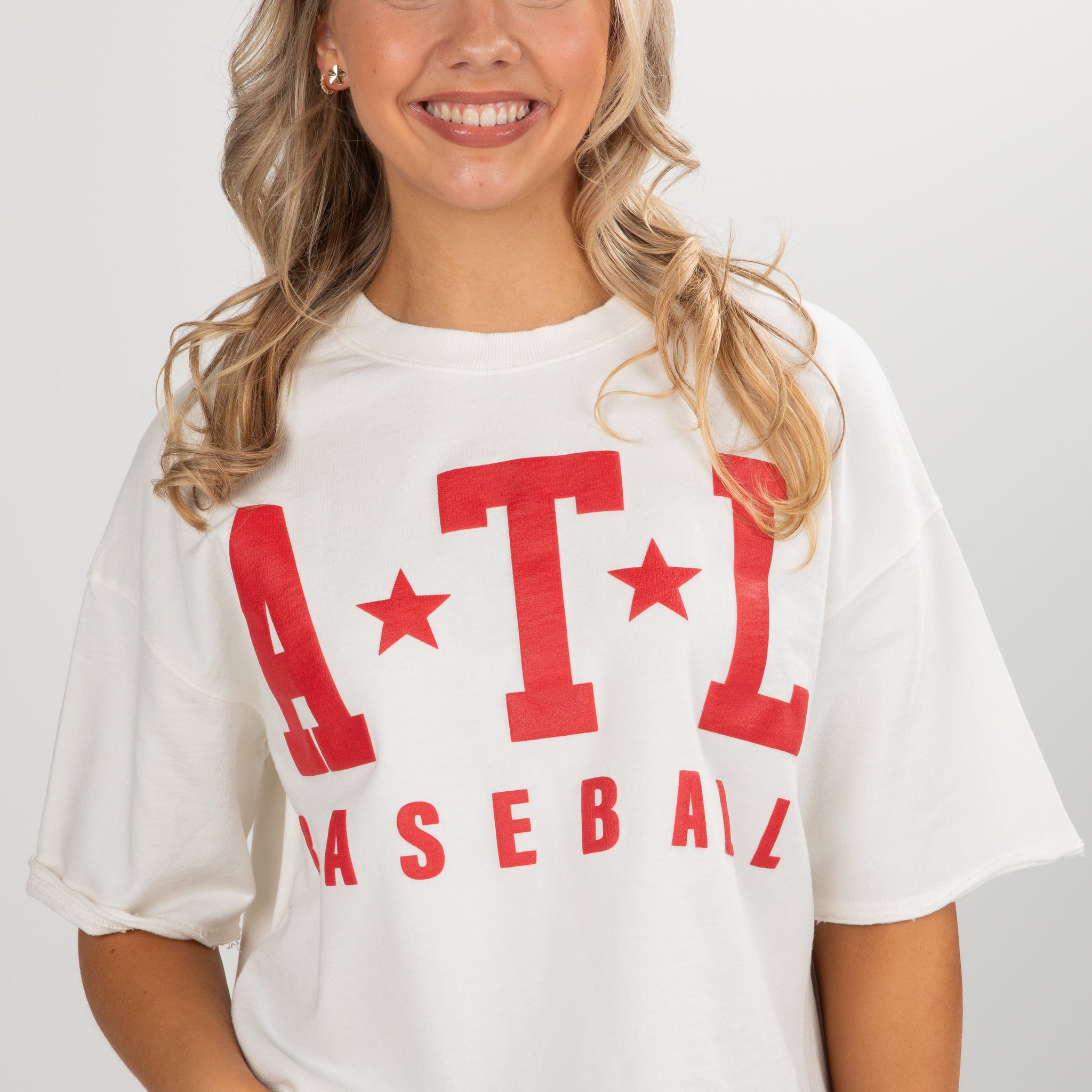 White ATL Baseball Star Cropped Tee