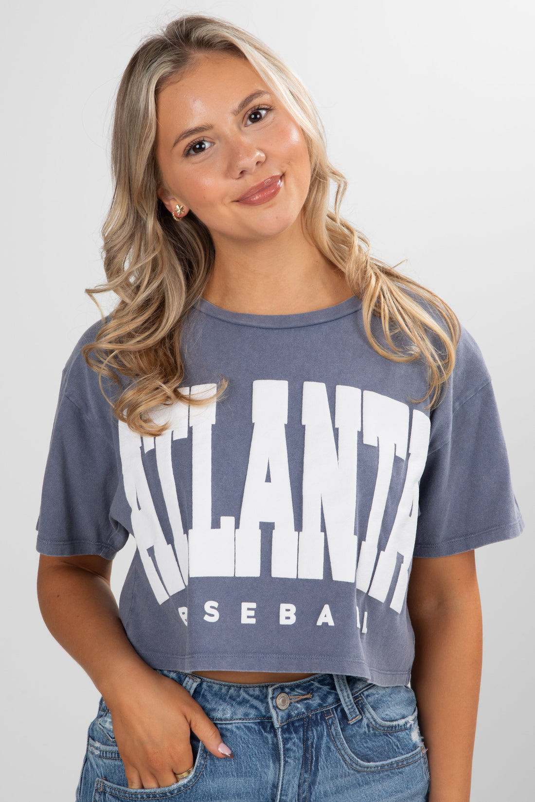 Navy Atlanta Baseball Cropped Tee