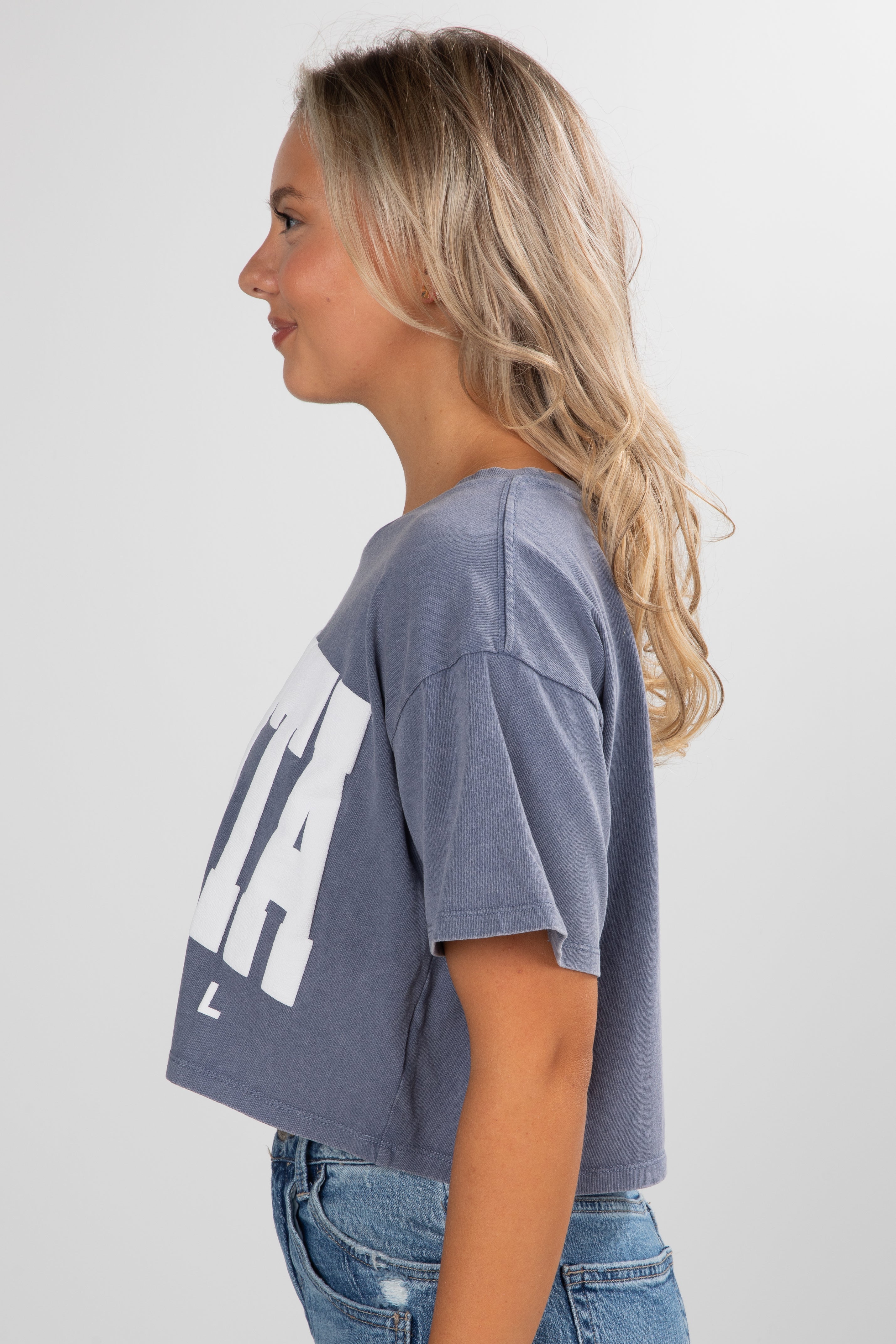 Navy Atlanta Baseball Cropped Tee