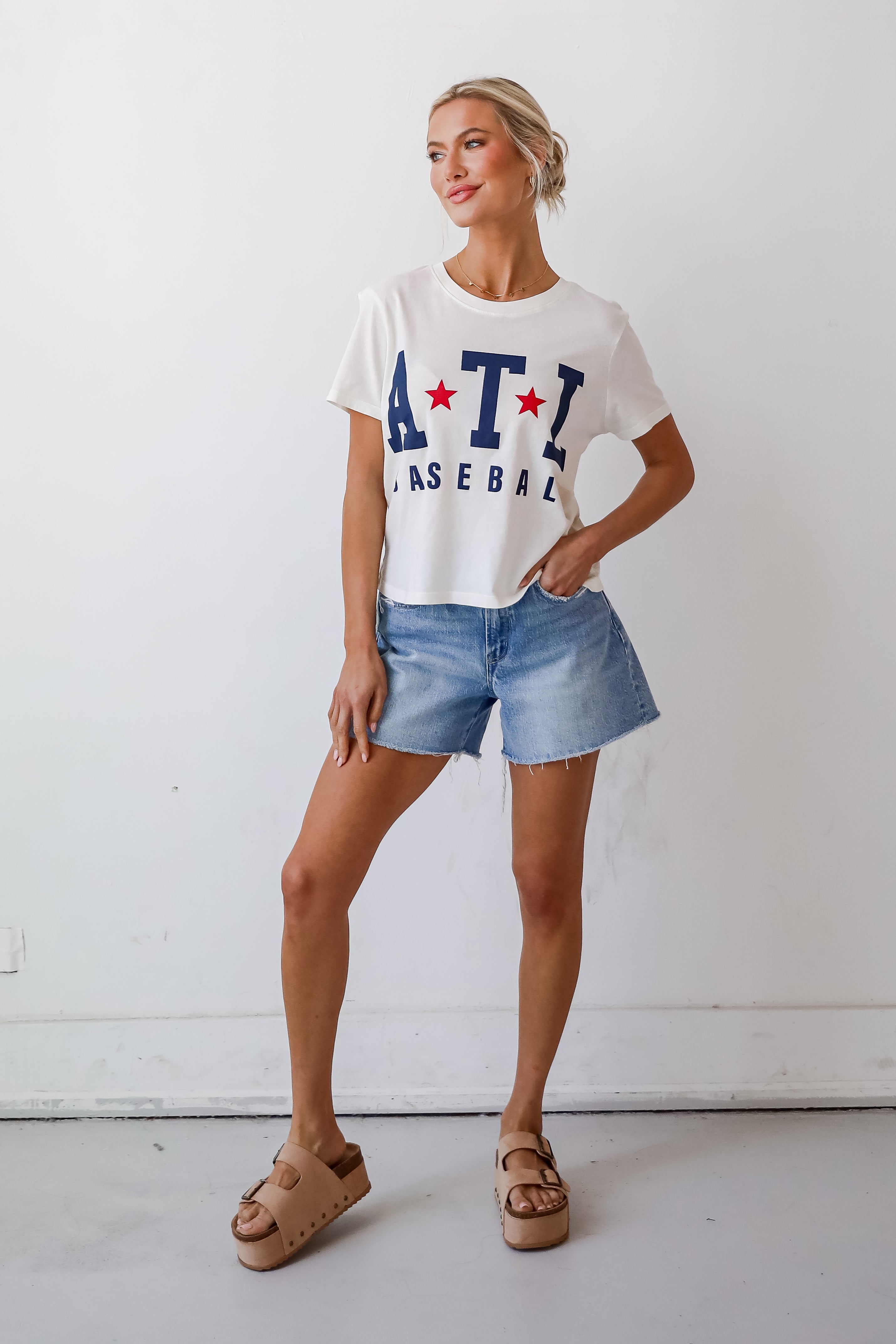 Off White ATL Baseball Star Cropped Tee