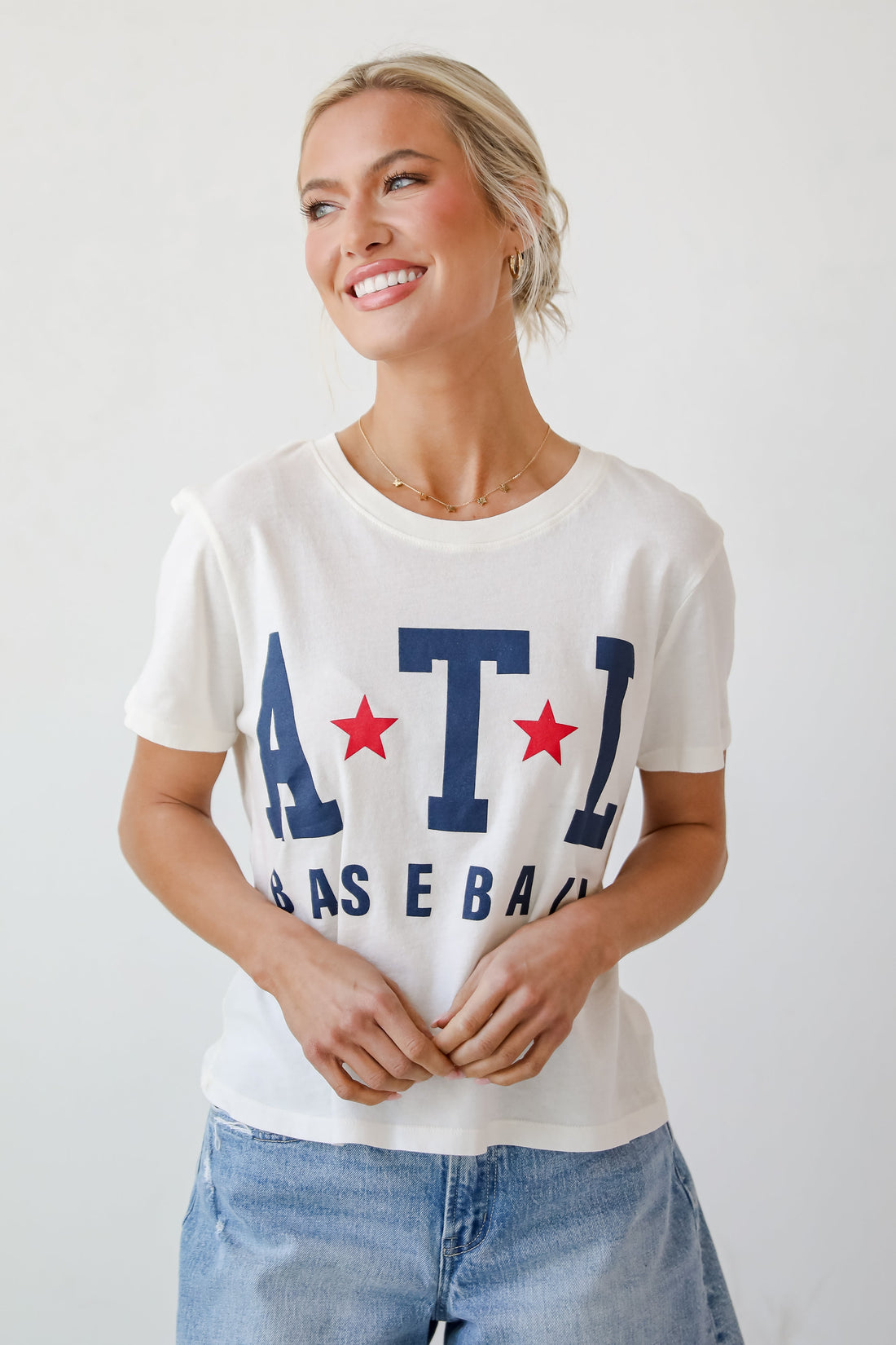 Off White ATL Baseball Star Cropped Tee