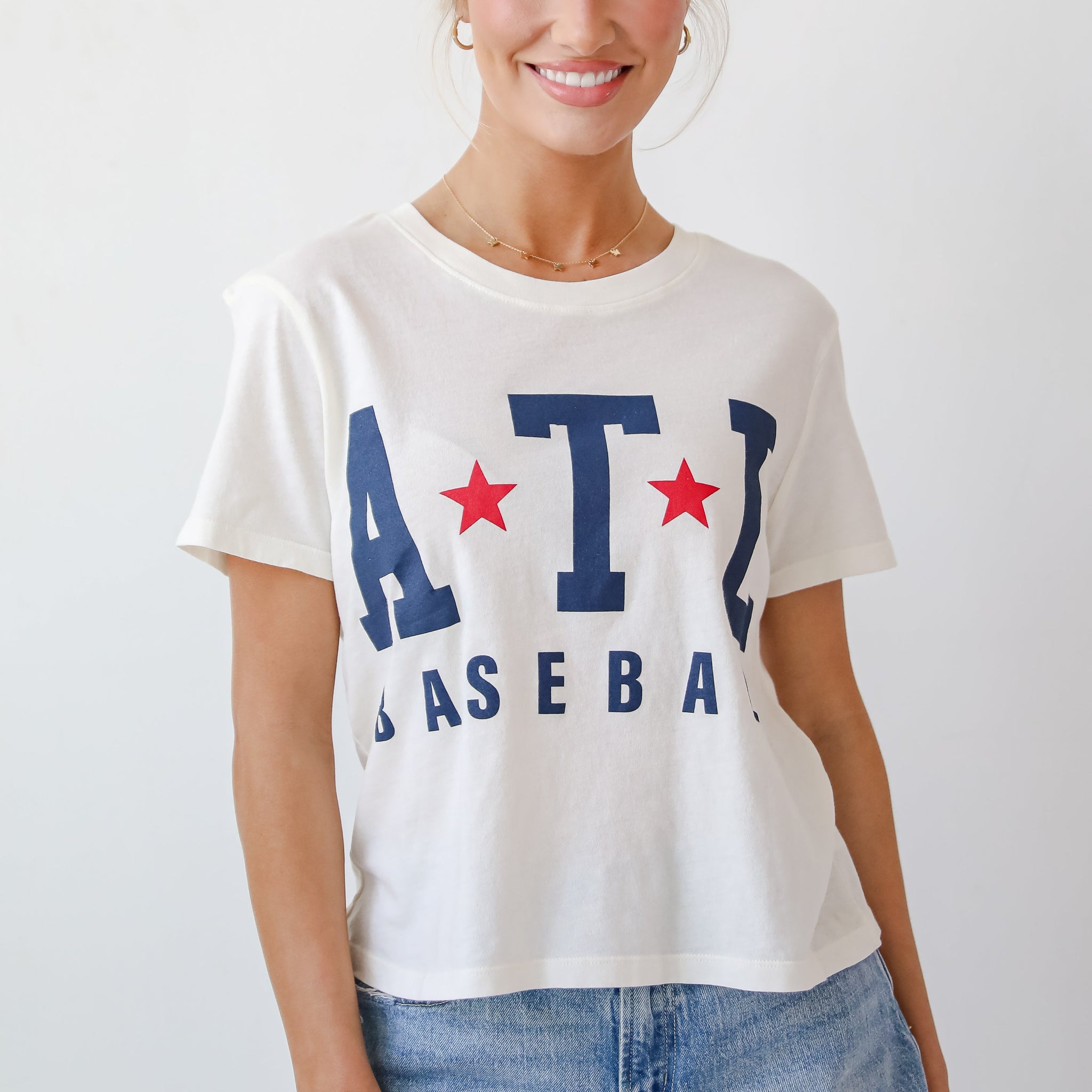 Off White ATL Baseball Star Cropped Tee
