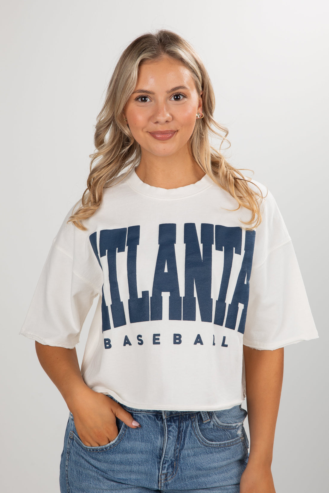 White Atlanta Baseball Cropped Tee
