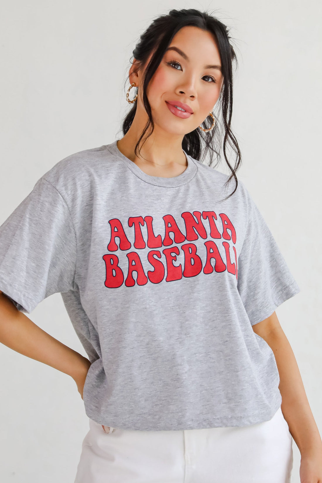 Heather Grey Atlanta Baseball Cropped Tee