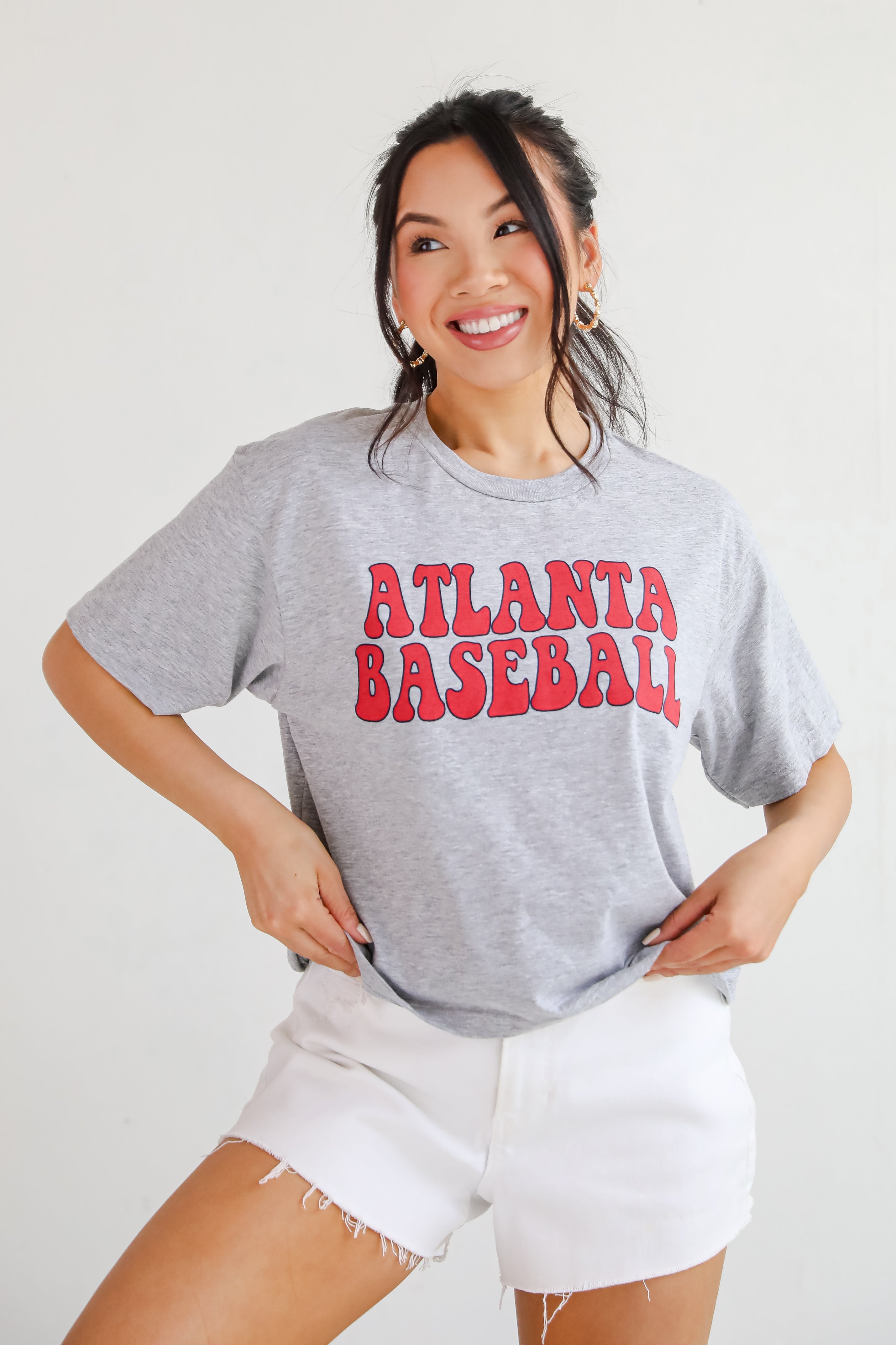 Heather Grey Atlanta Baseball Cropped Tee