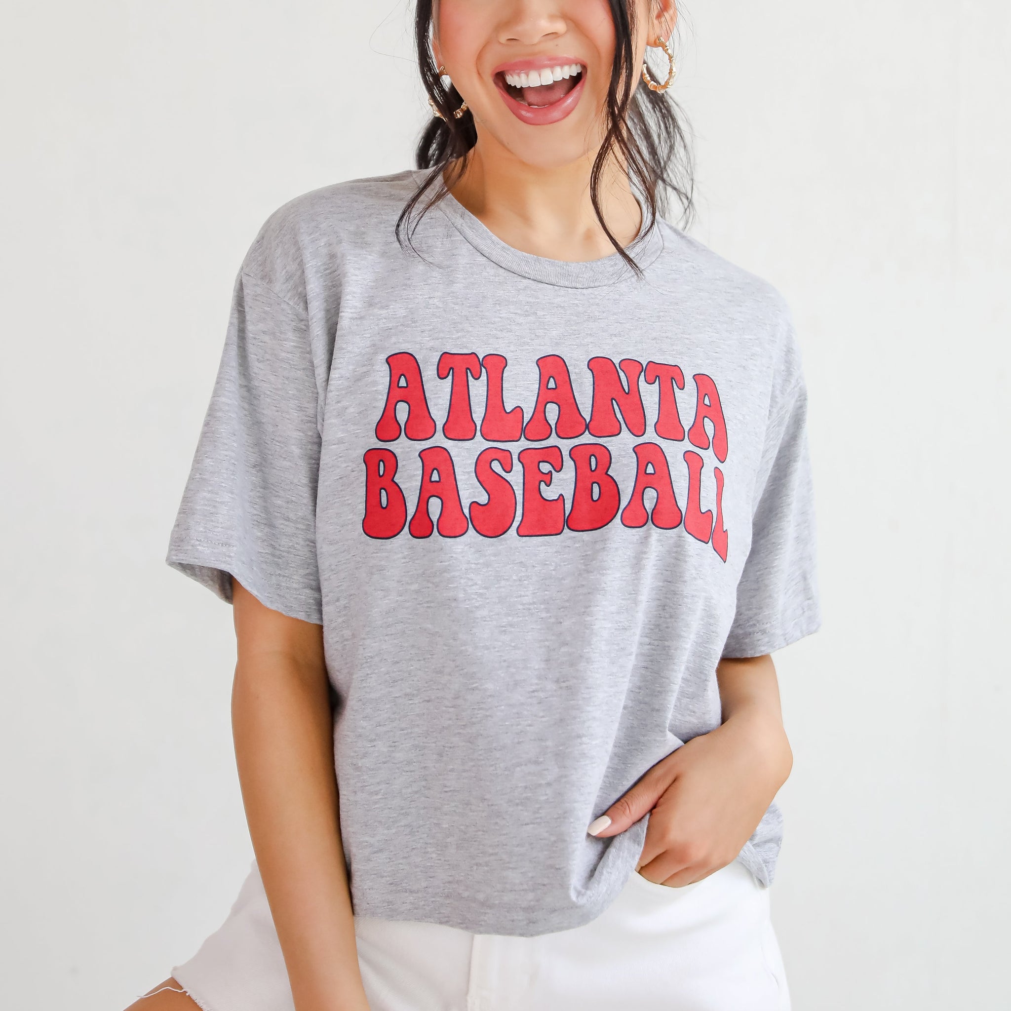 Heather Grey Atlanta Baseball Cropped Tee