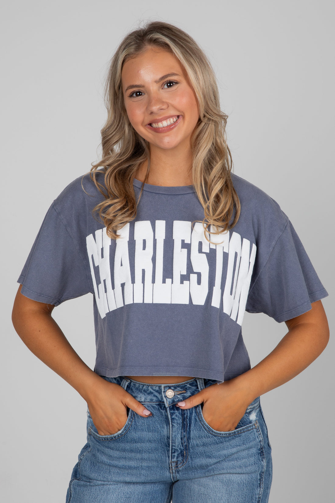Navy Charleston Cropped Tee