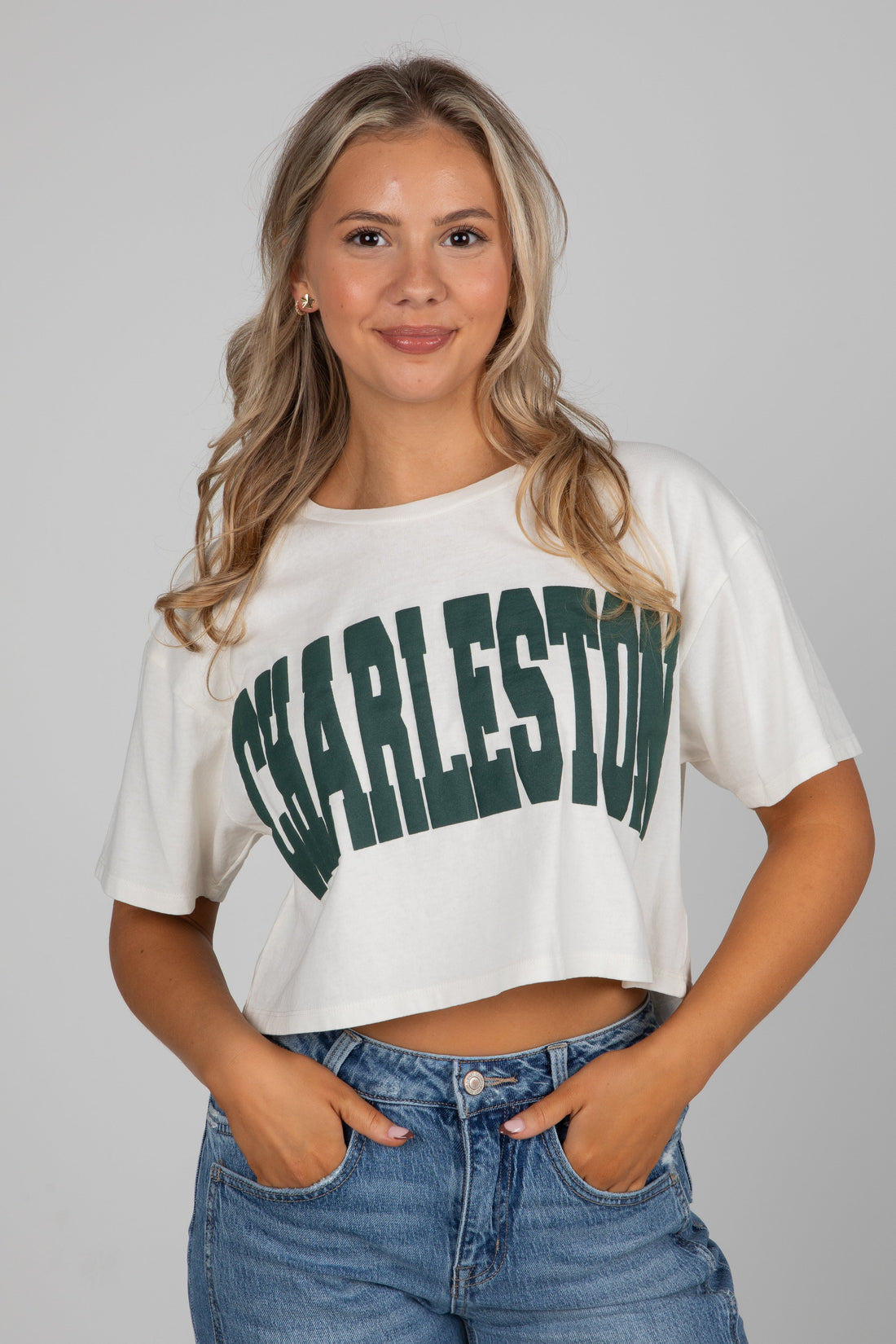 Off White/Green Charleston Cropped Tee