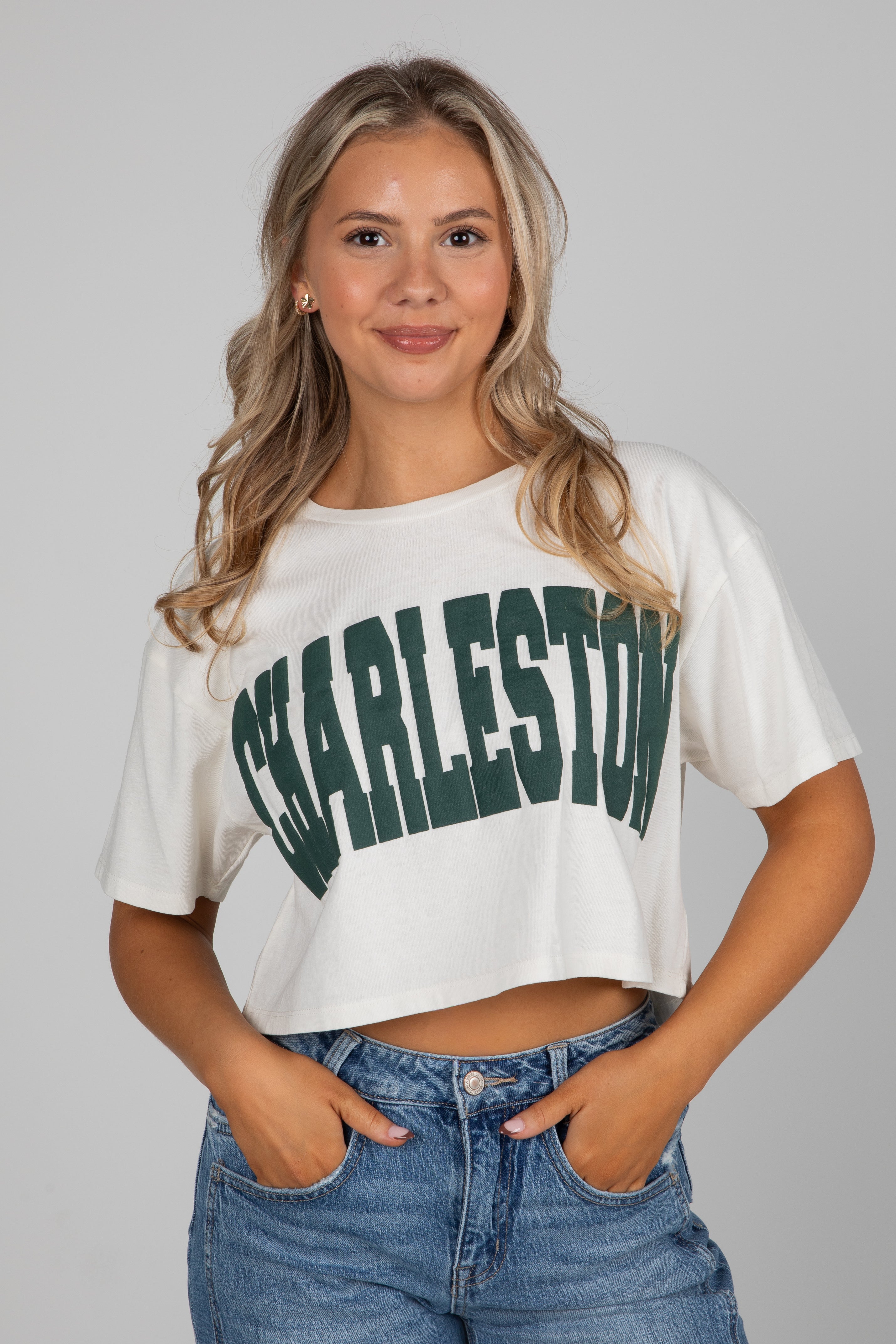 Off White/Green Charleston Cropped Tee