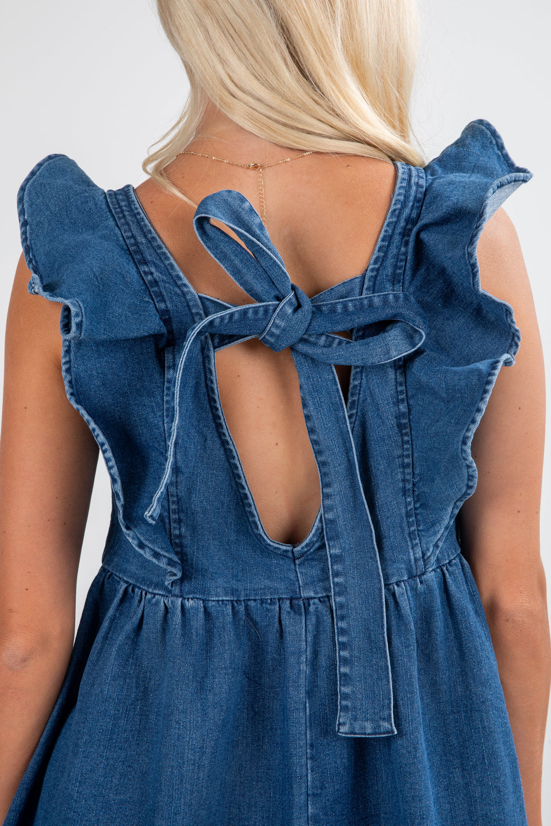 FINAL SALE - Something New Medium Wash Denim Babydoll Mini Dress
