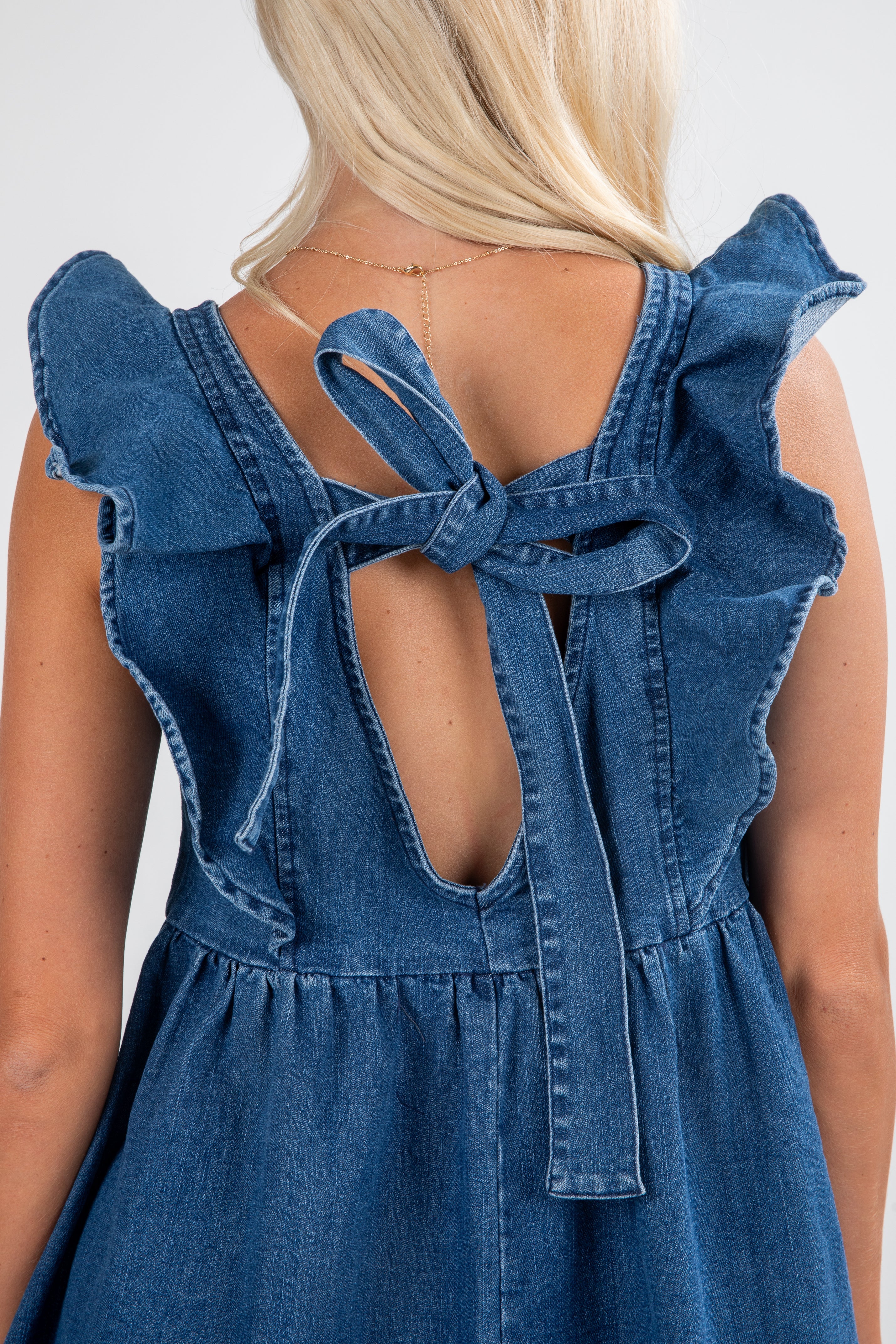 FINAL SALE - Something New Medium Wash Denim Babydoll Mini Dress