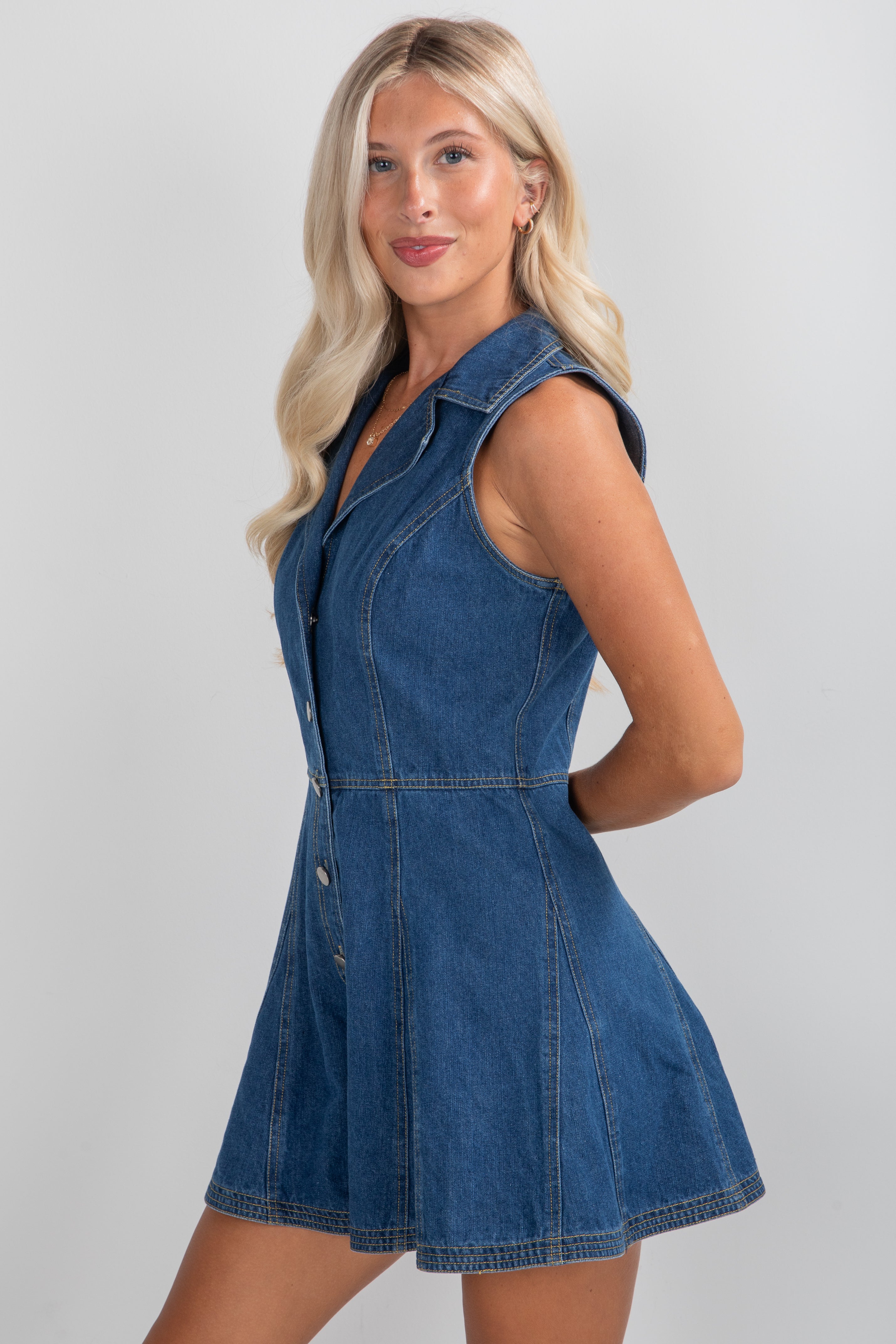 Drawn In Details Medium Wash Denim Romper