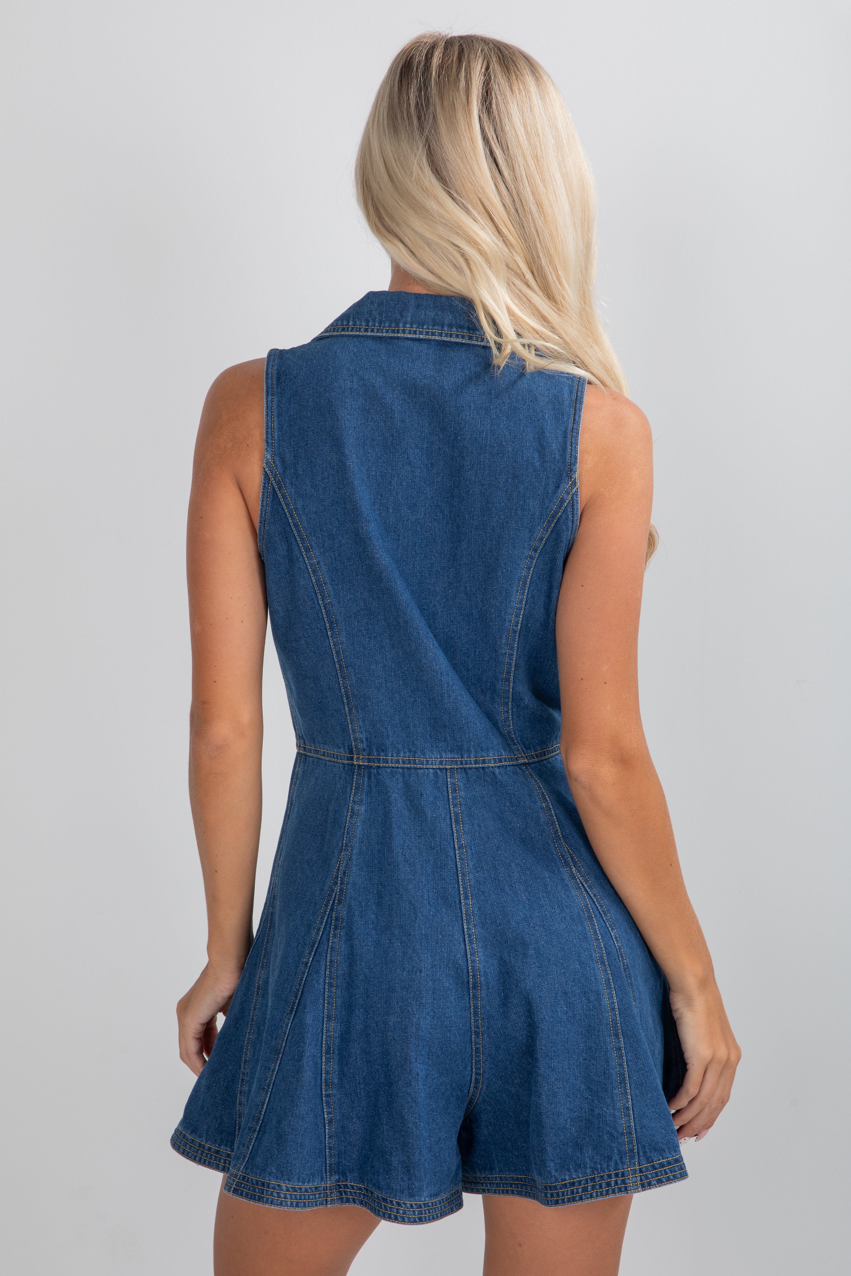 Drawn In Details Medium Wash Denim Romper