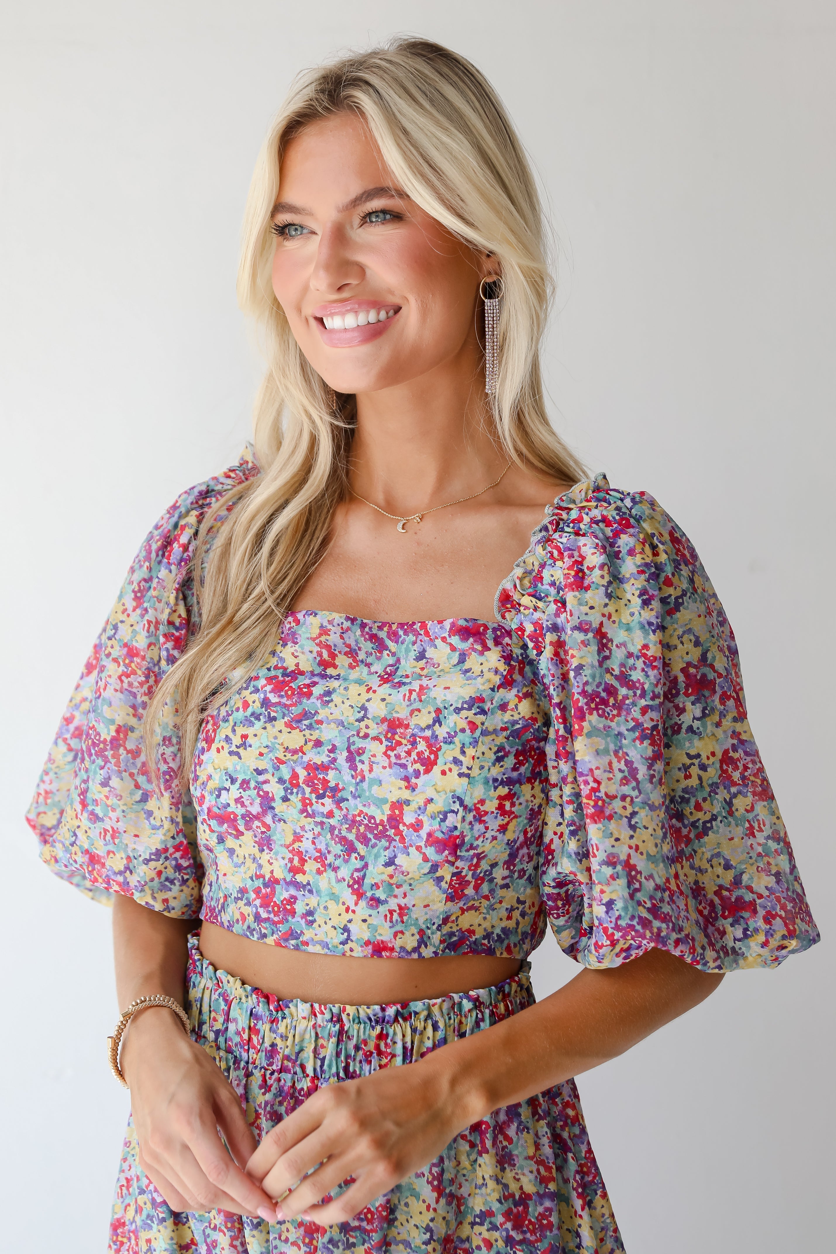 FINAL SALE - Instantly Perfect Multicolored Floral Cropped Blouse